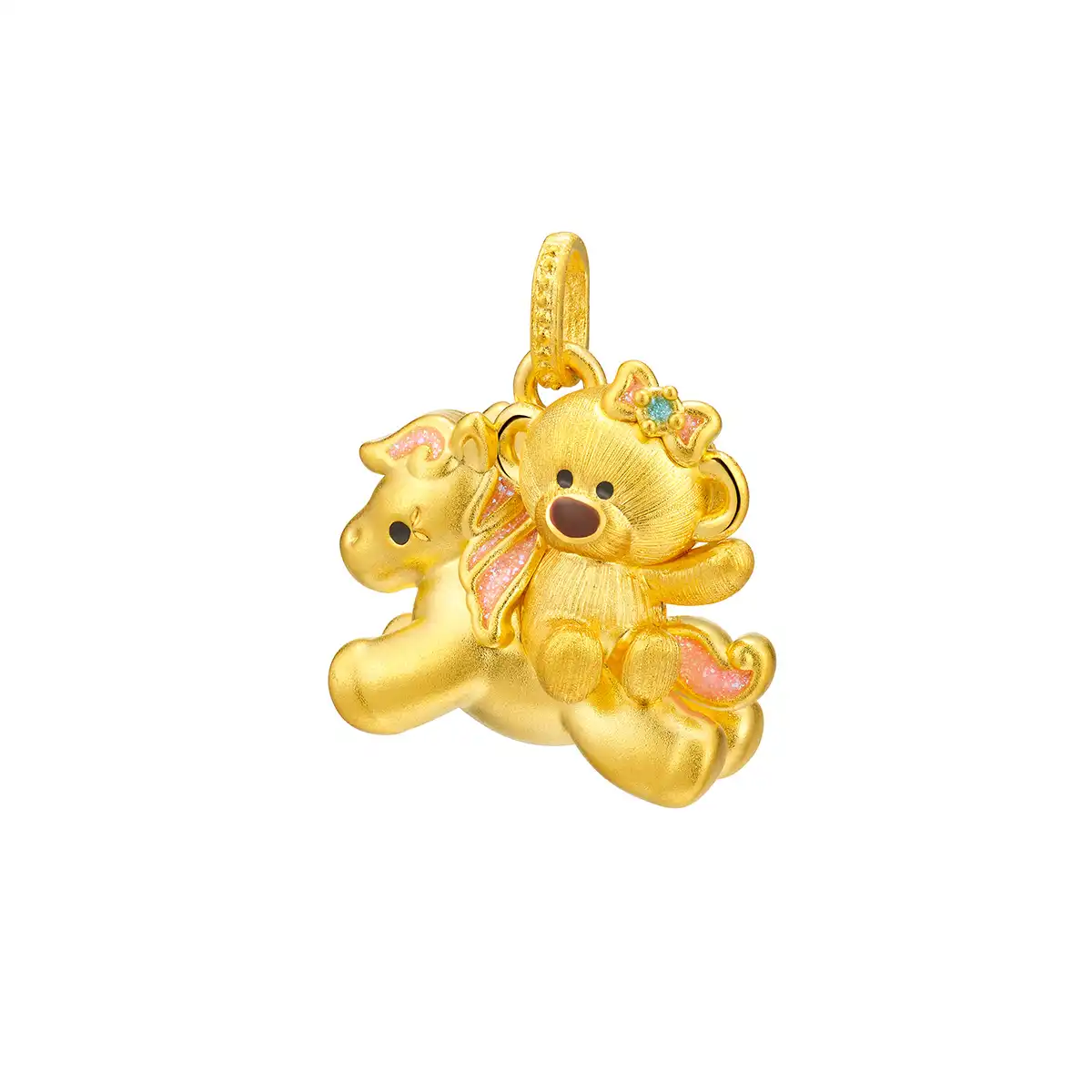 六福珠寶黃金吊墜 - “木馬萌熊”999足金鎏彩吊墜