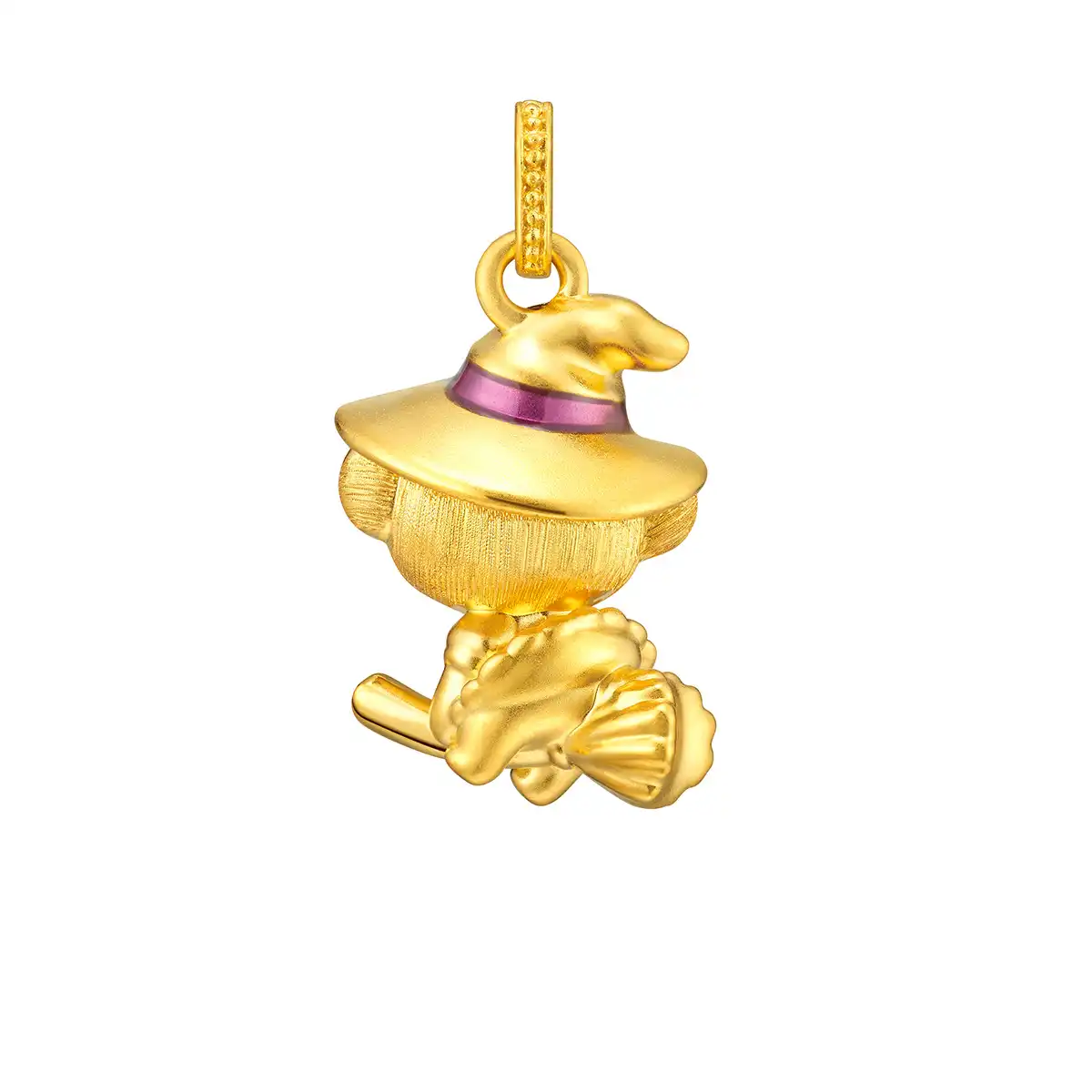 六福珠寶黃金吊墜 - "巫師帽萌趣小熊"999足金拉絲鎏彩吊墜