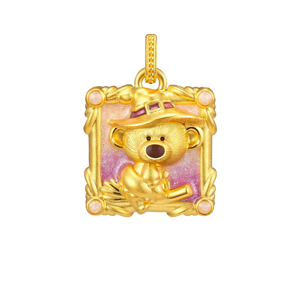六福珠寶黃金吊墜 - “萌熊巫師”999足金鎏彩吊墜