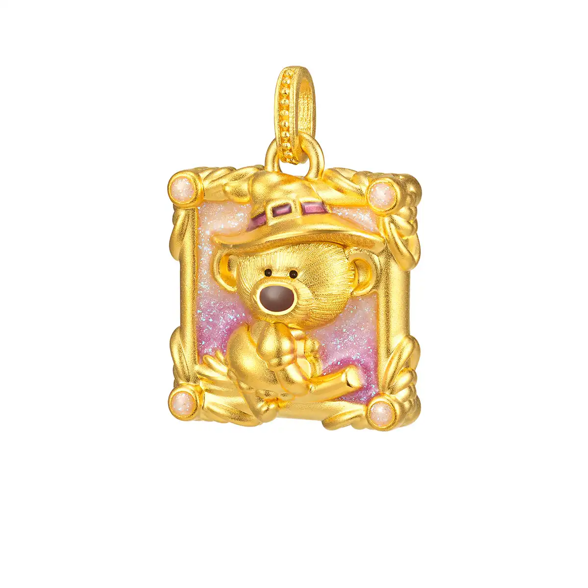 六福珠寶黃金吊墜 - “萌熊巫師”999足金鎏彩吊墜