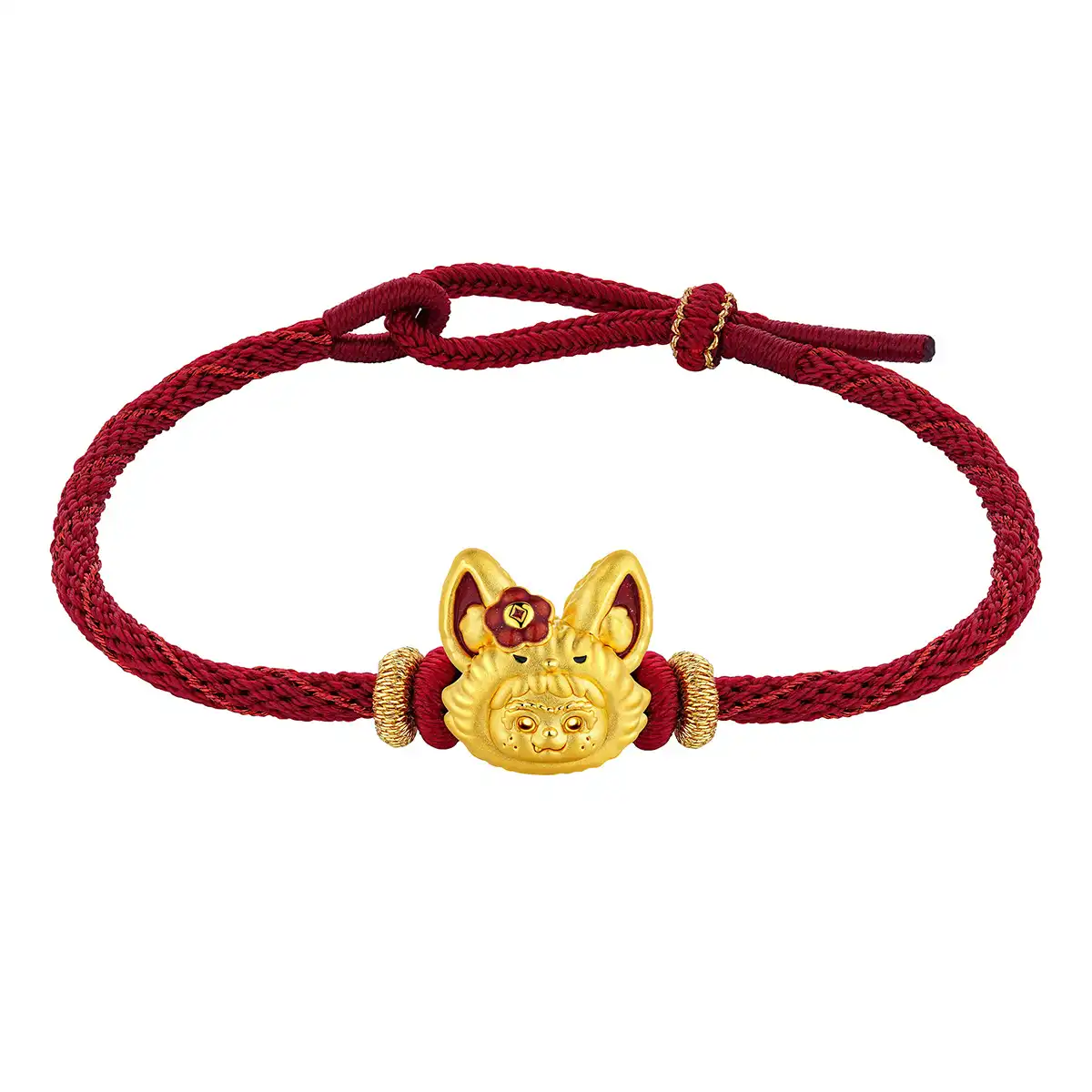 六福珠寶黃金串飾 - “有錢花”999足金鎏彩串飾連手繩