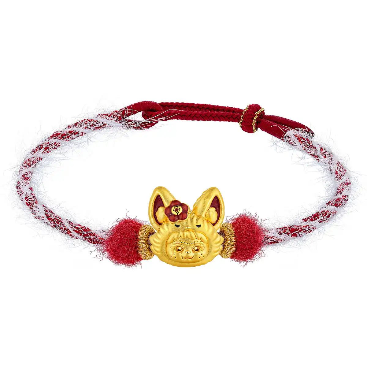 六福珠寶黃金串飾 - “有錢花”999足金鎏彩串飾連手繩