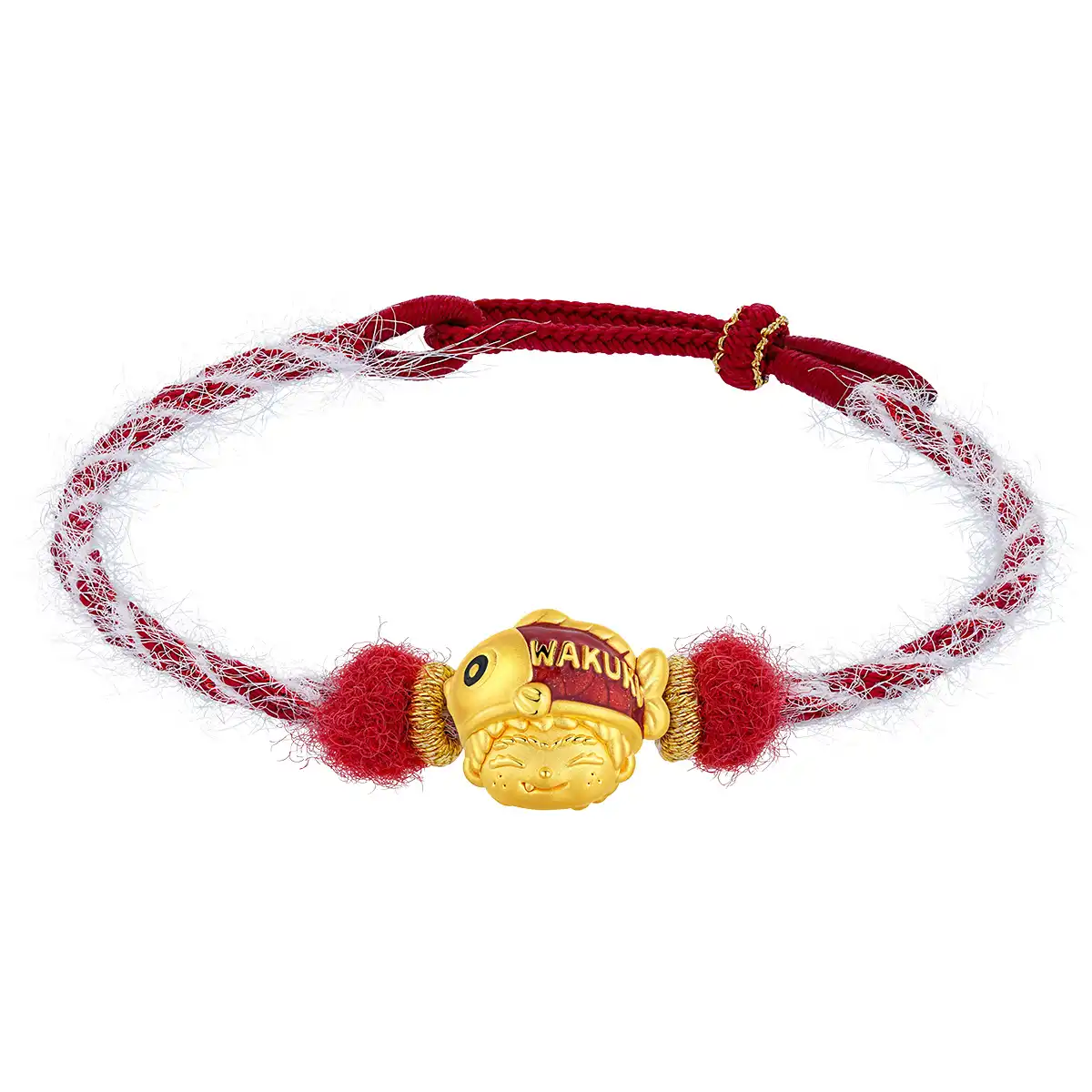 六福珠寶黃金串飾 - “錦鯉加冠”999足金鎏彩串飾連手繩