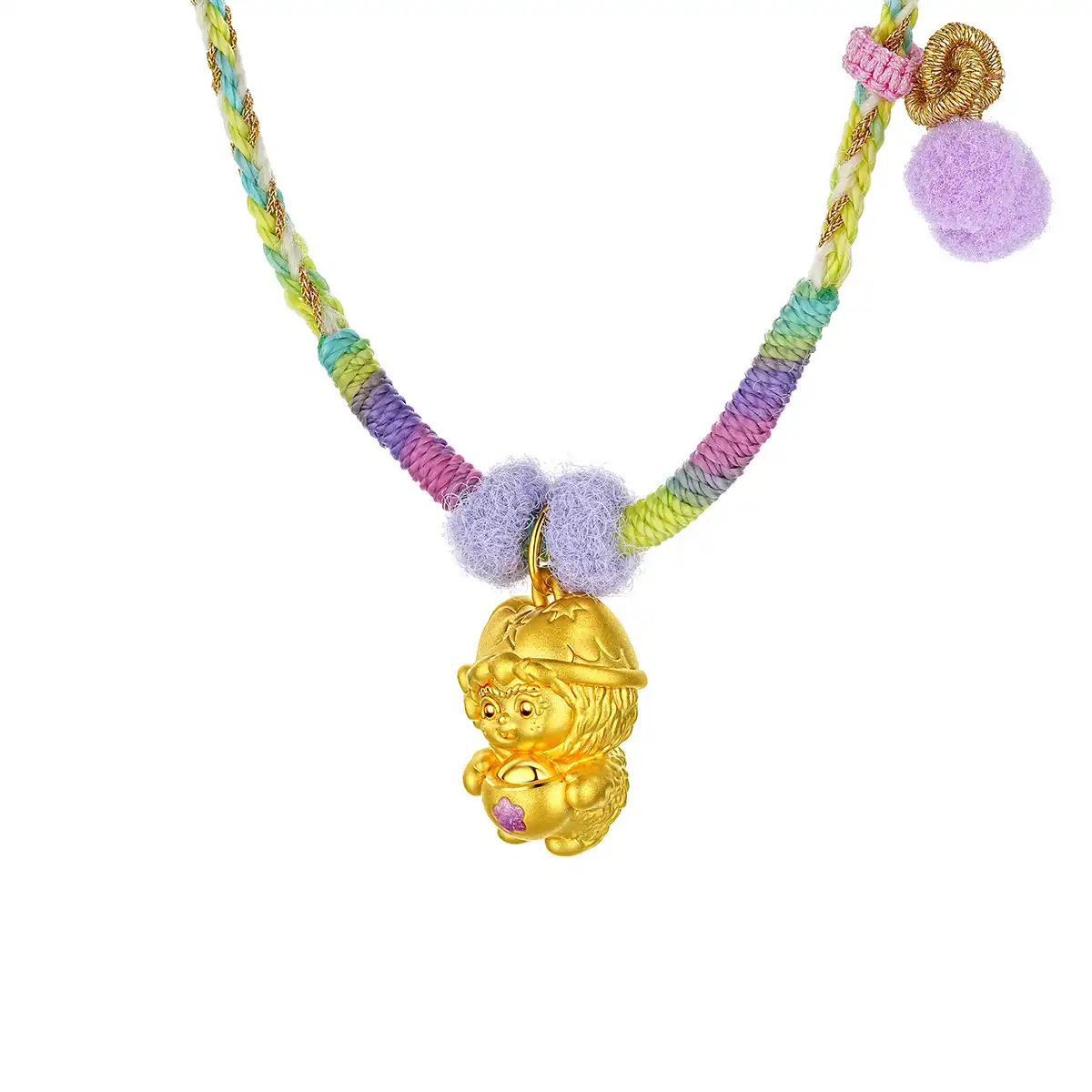 六福珠寶黃金吊墜 - “抱富”999足金鎏彩吊墜連頸繩