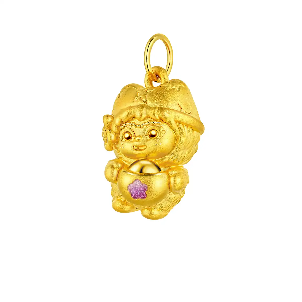 六福珠寶黃金吊墜 - “抱富”999足金鎏彩吊墜連頸繩