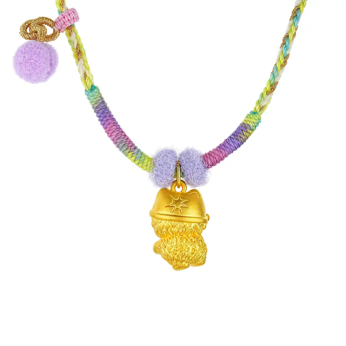 六福珠寶黃金吊墜 - “抱富”999足金鎏彩吊墜連頸繩