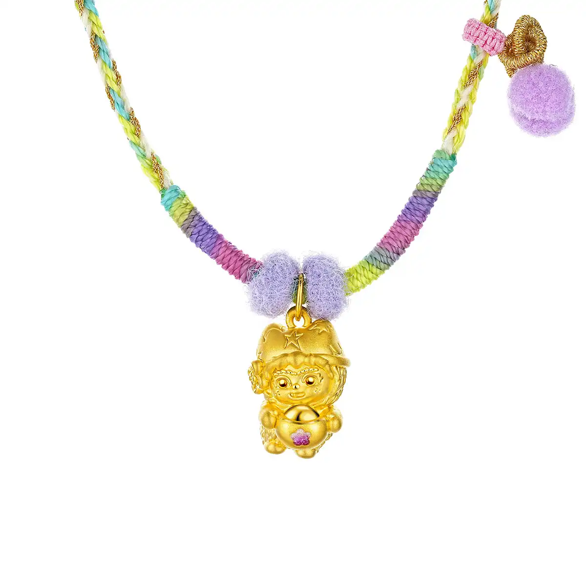 六福珠寶黃金吊墜 - “抱富”999足金鎏彩吊墜連頸繩