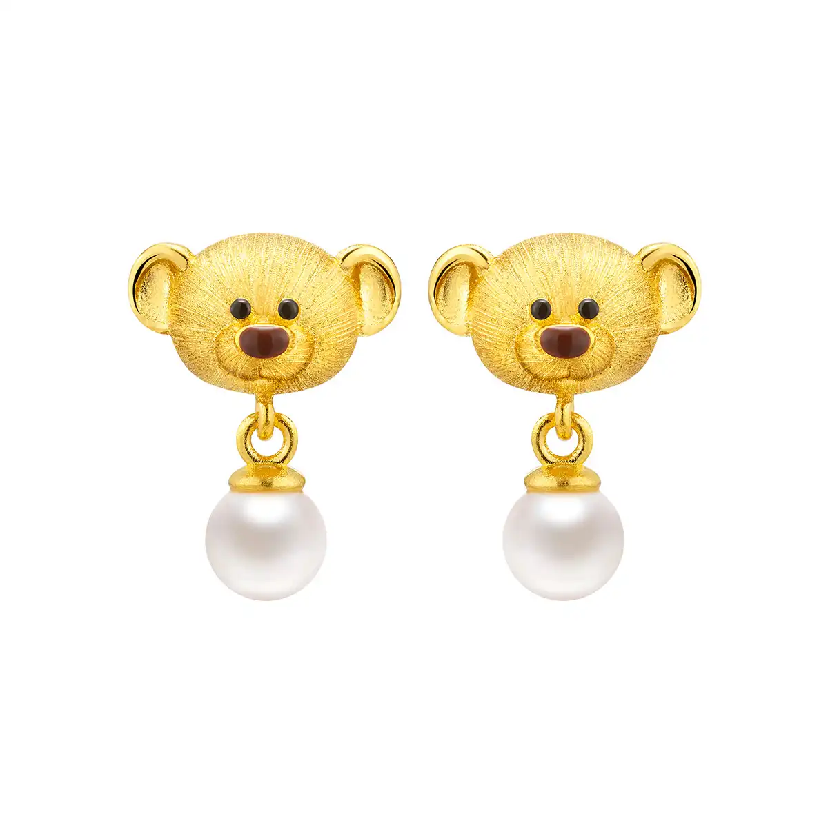六福珠寶黃金耳環 - “珍愛萌熊”999.9黃金珍珠鎏彩耳環