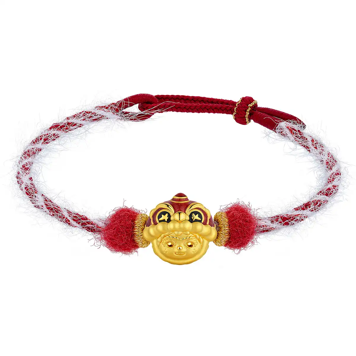 六福珠寶黃金串飾 - “醒獅萌寶”999足金鎏彩串飾連手繩