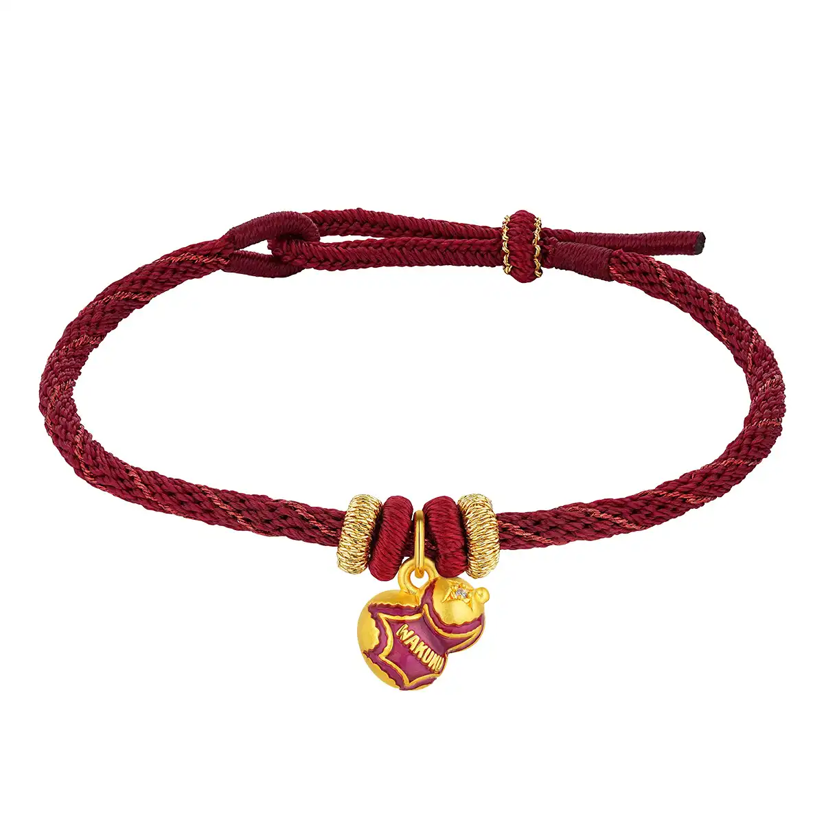 六福珠寶黃金串飾 - “福滿滿”999足金鑽石鎏彩串飾連手繩