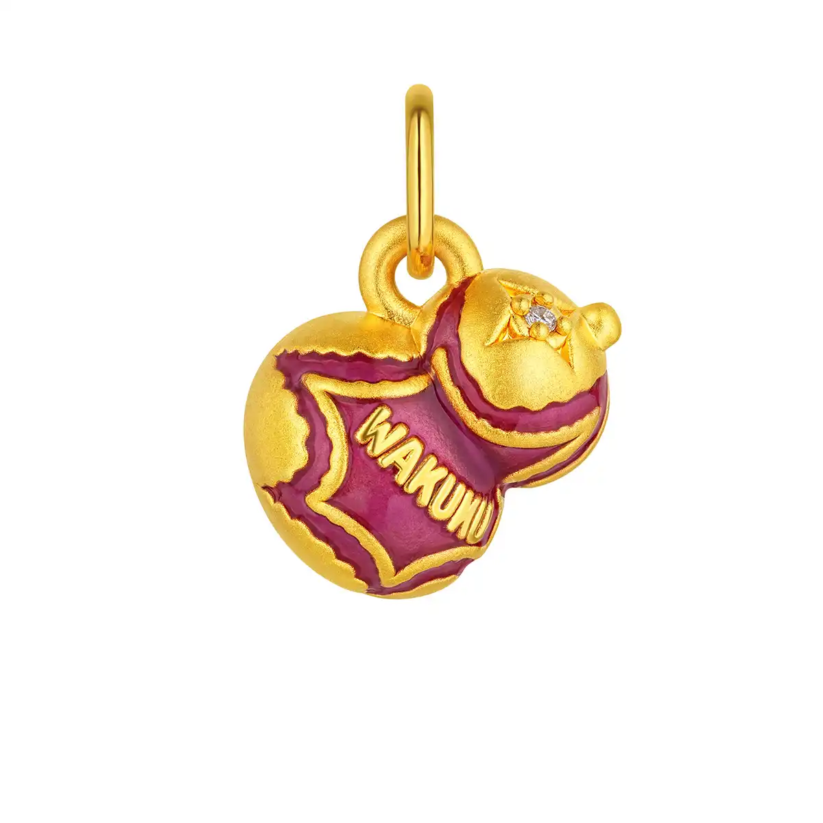 六福珠寶黃金串飾 - “福滿滿”999足金鑽石鎏彩串飾連手繩