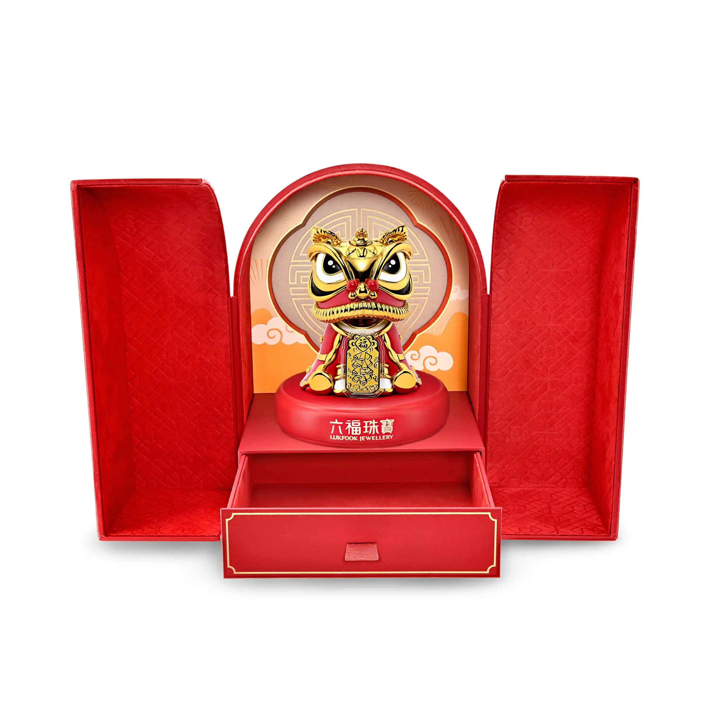 六福珠寶黃金工藝品 - “接福醒獅”999.9黃金工藝品