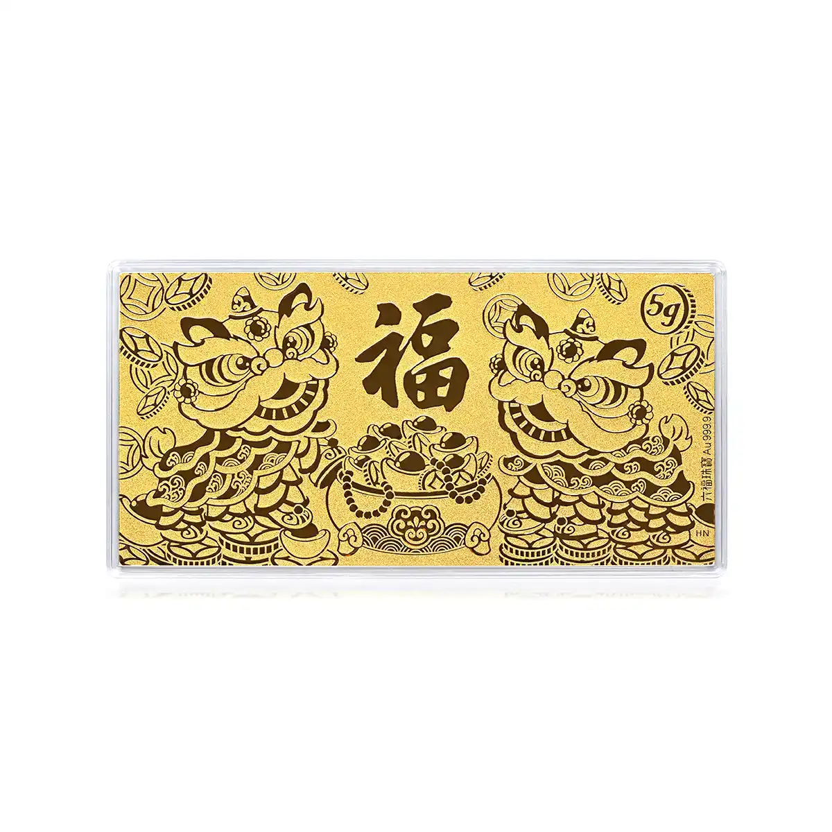 六福珠寶黃金工藝品 - “醒獅接福 財運亨通”999.9黃金利是