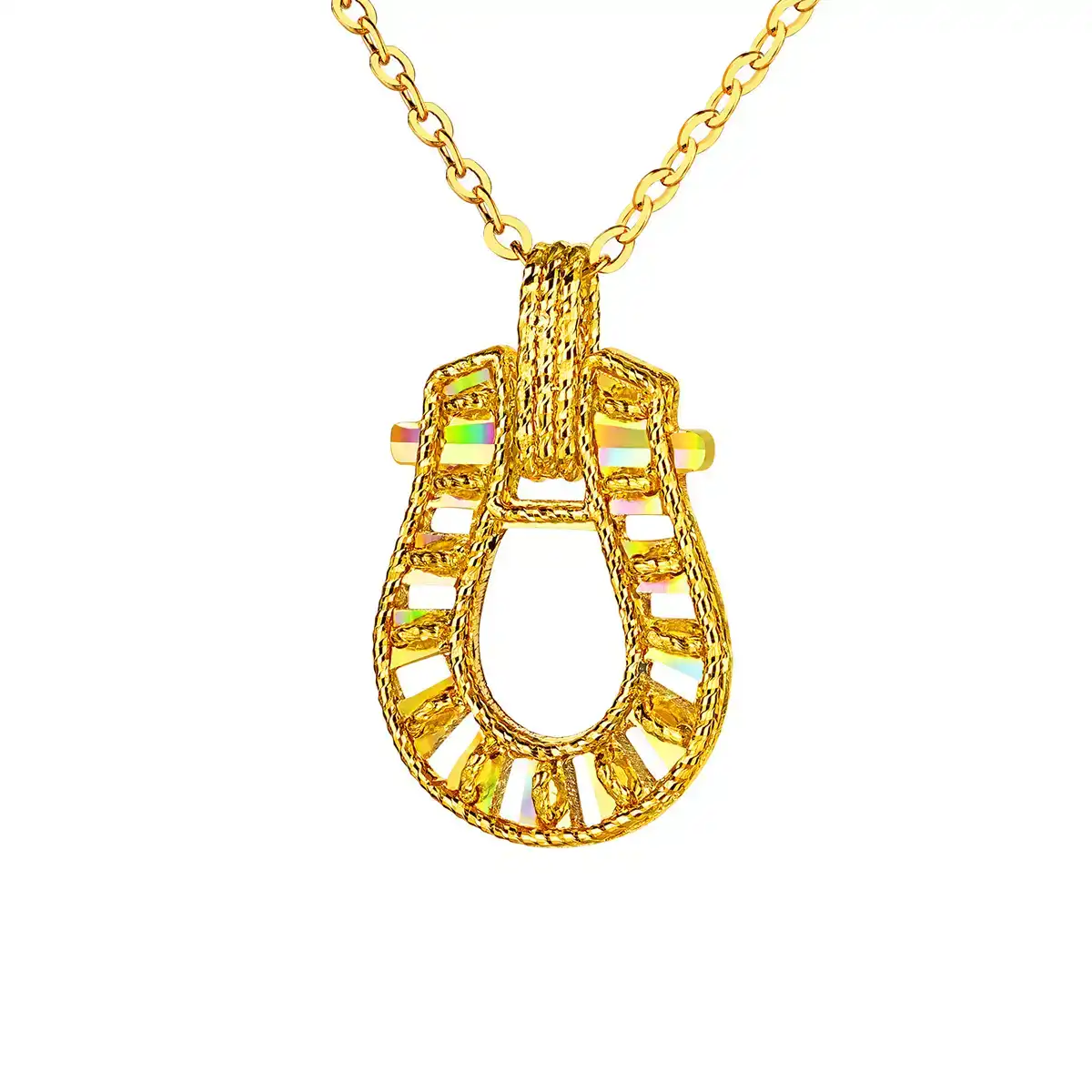 六福珠寶黃金頸鏈 - "冰‧鑽馬蹄"999足金頸鏈