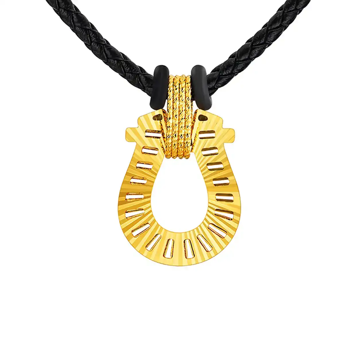 六福珠寶黃金吊墜 - "冰‧鑽馬蹄"999足金吊墜連頸繩