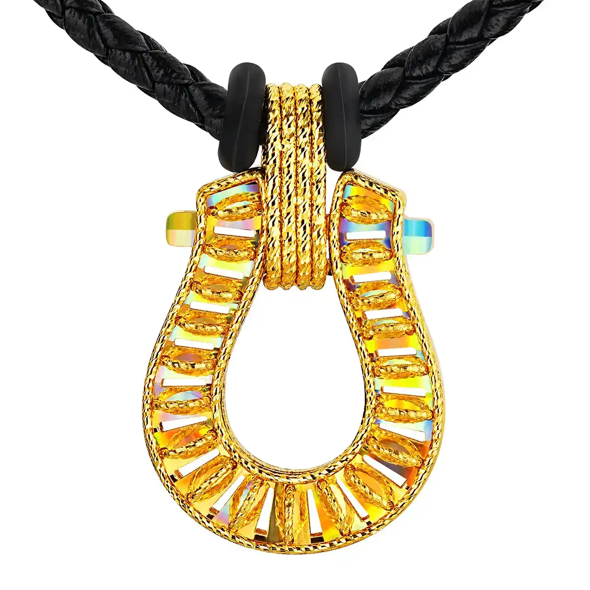 六福珠寶黃金吊墜 - "冰‧鑽馬蹄"999足金吊墜連頸繩