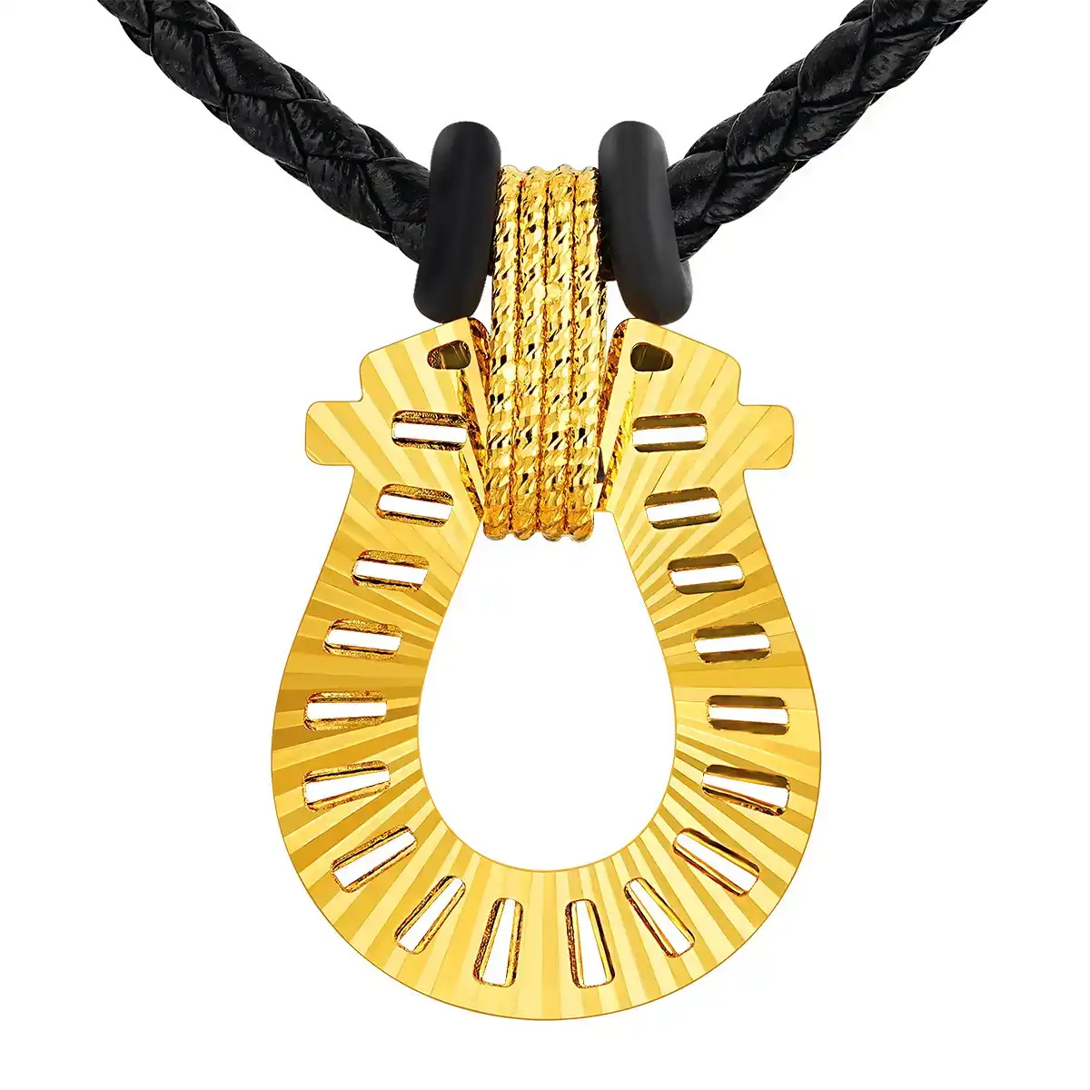 六福珠寶黃金吊墜 - "冰‧鑽馬蹄"999足金吊墜連頸繩