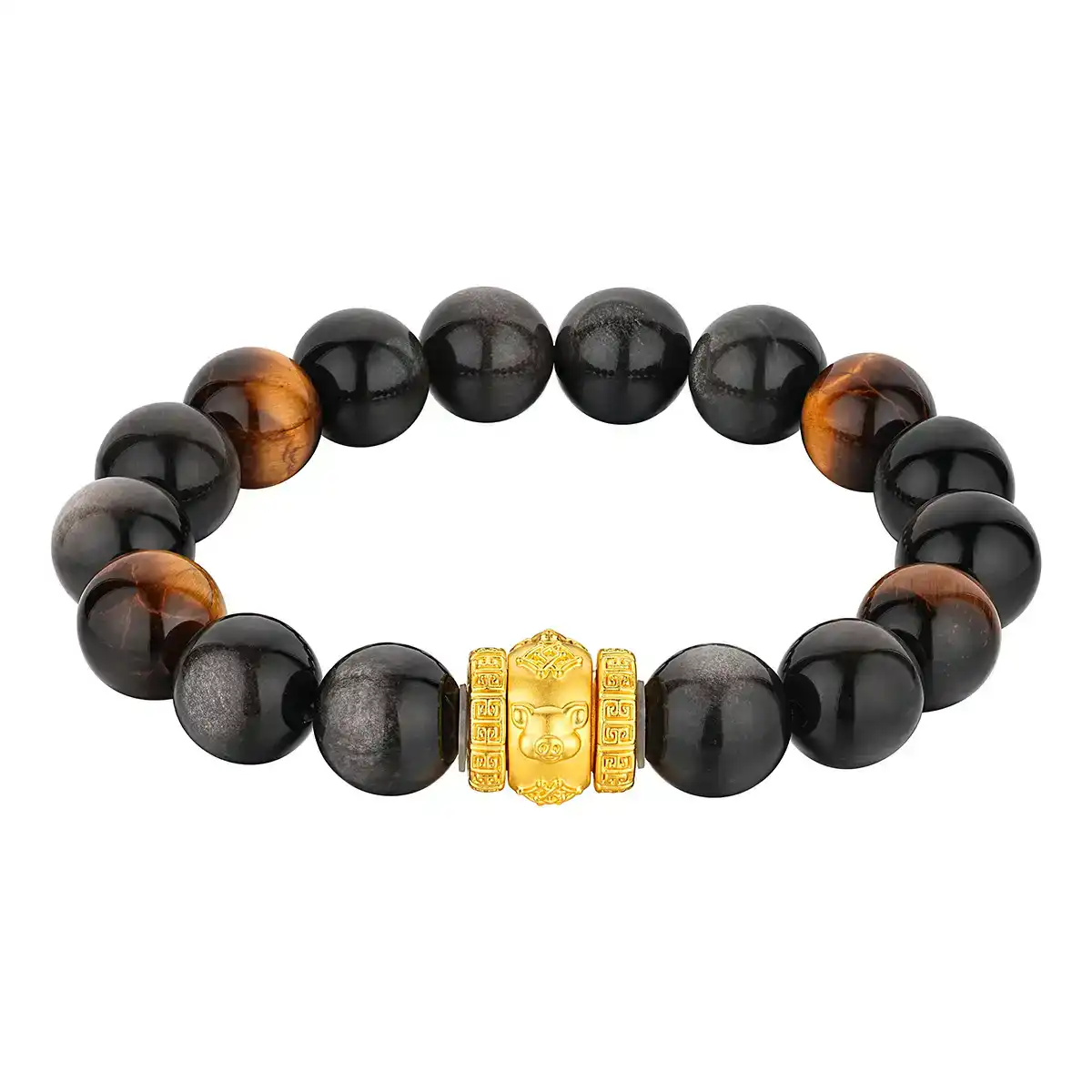 六福珠寶黃金手鏈 - "合樂生福-兔、羊、豬"999足金生肖水晶手鏈