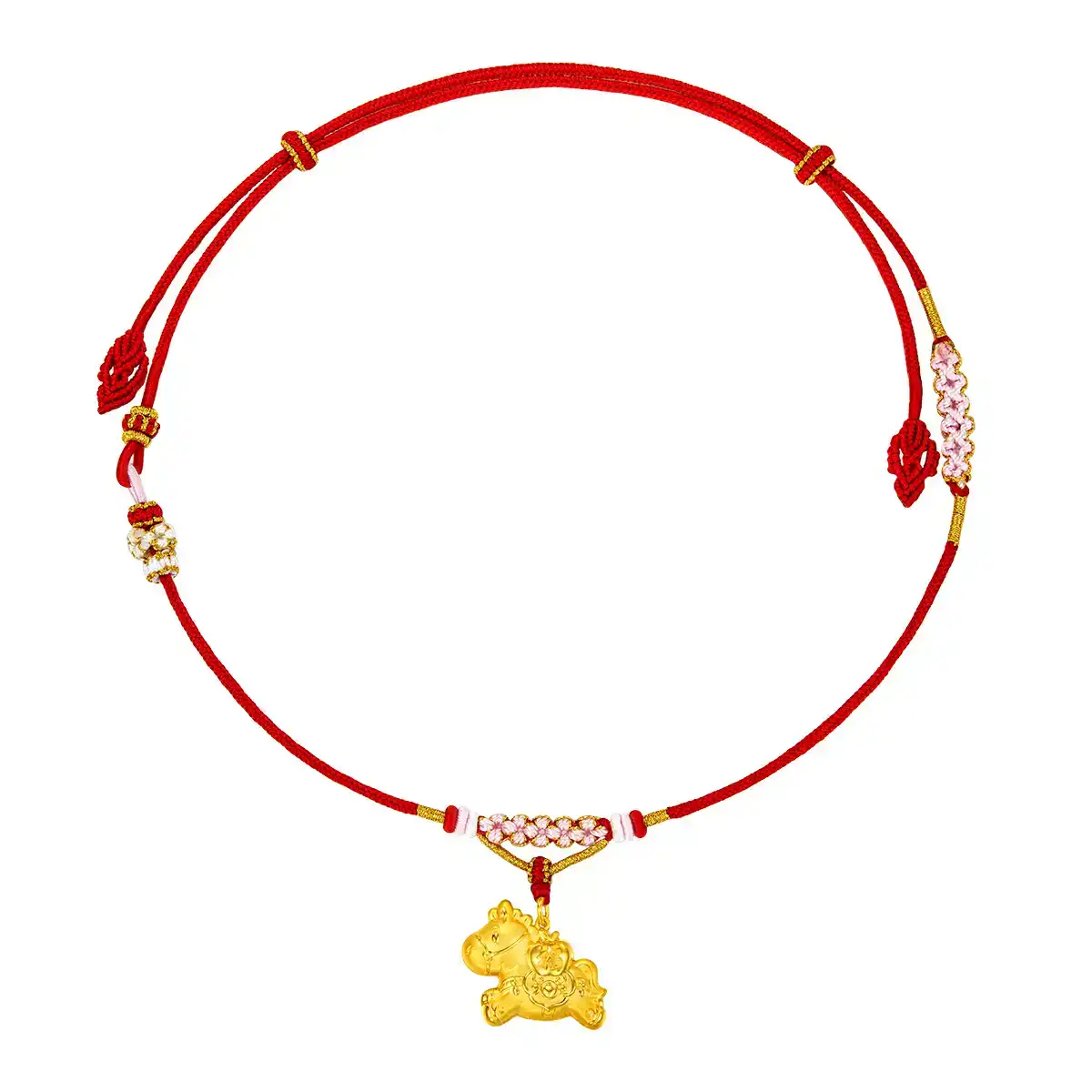 六福珠寶黃金吊墜 - "平安小福馬"999.9黃金長命鎖包連頸繩