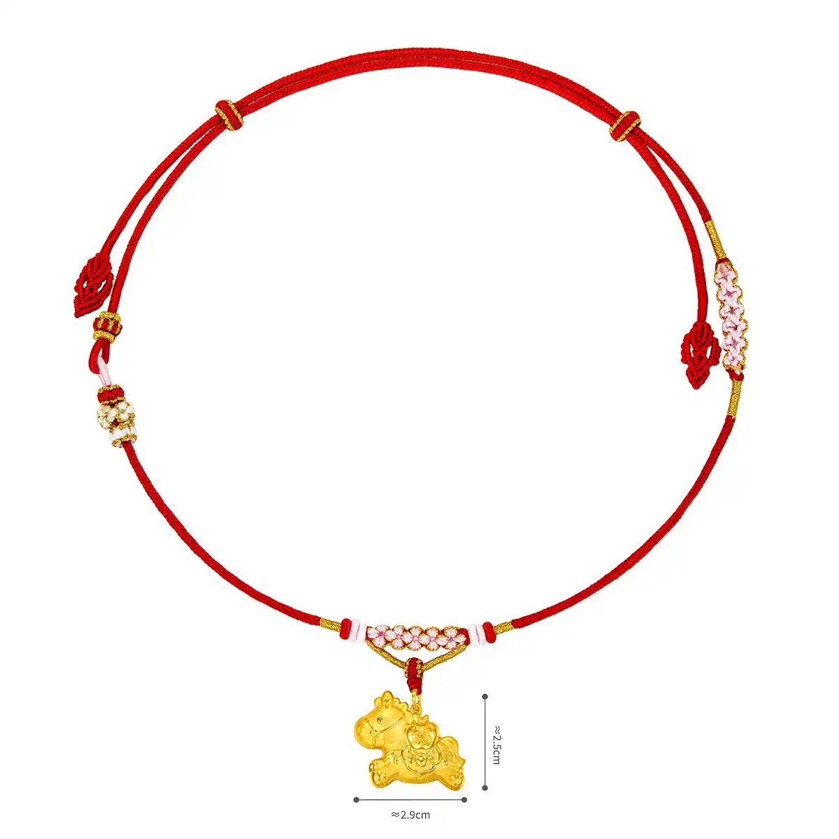 六福珠寶黃金吊墜 - "平安小福馬"999.9黃金長命鎖包連頸繩