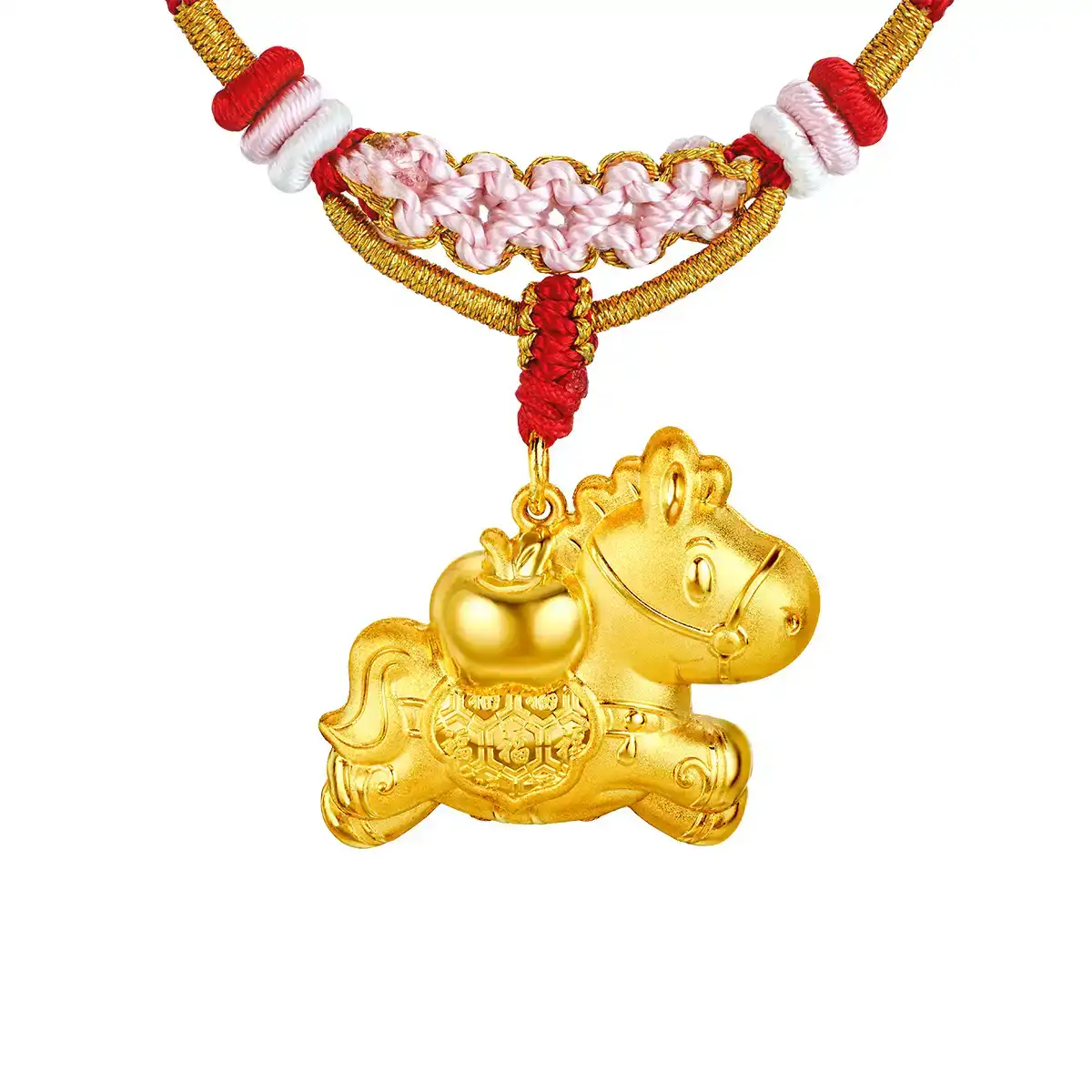 六福珠寶黃金吊墜 - "平安小福馬"999.9黃金長命鎖包連頸繩