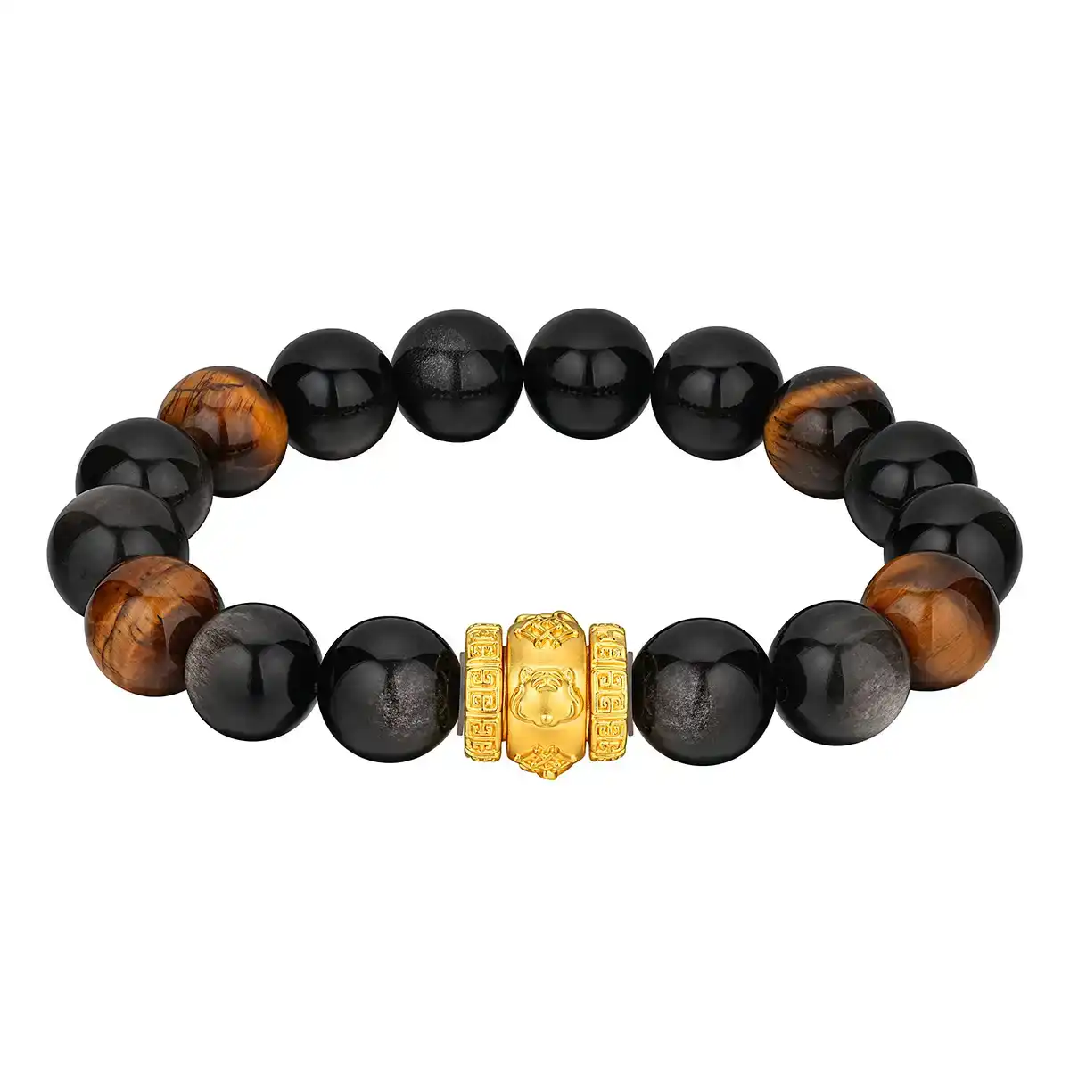 六福珠寶黃金手鏈 - "合樂生福-虎、馬、狗"999足金生肖水晶手鏈