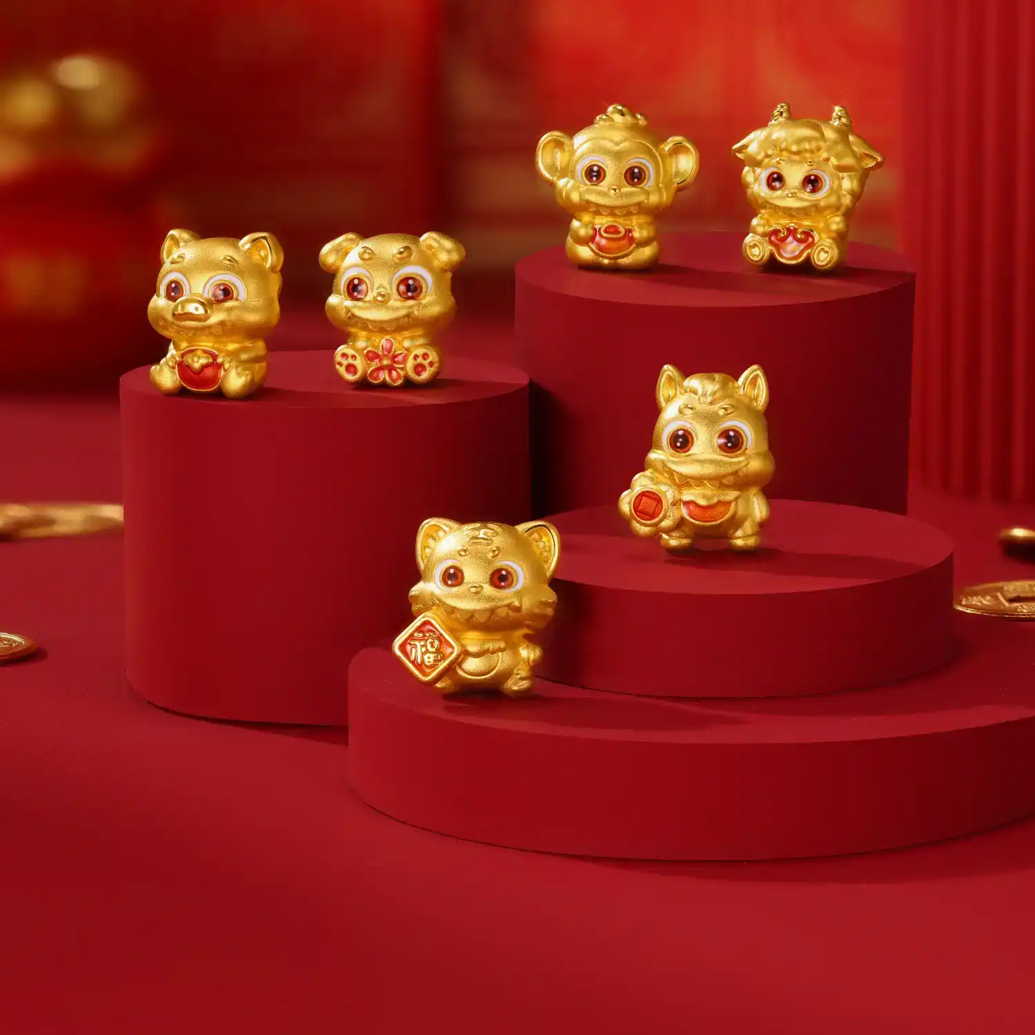 六福珠寶黃金串飾 - “奇趣萌牙-羊”十二生肖999足金串飾連手繩