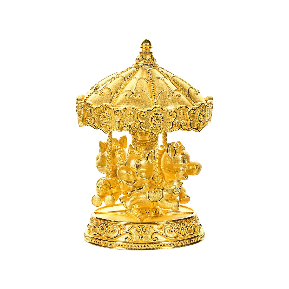 六福珠寶黃金擺件 - “馬踏金福-旋轉金馬”999足金擺件