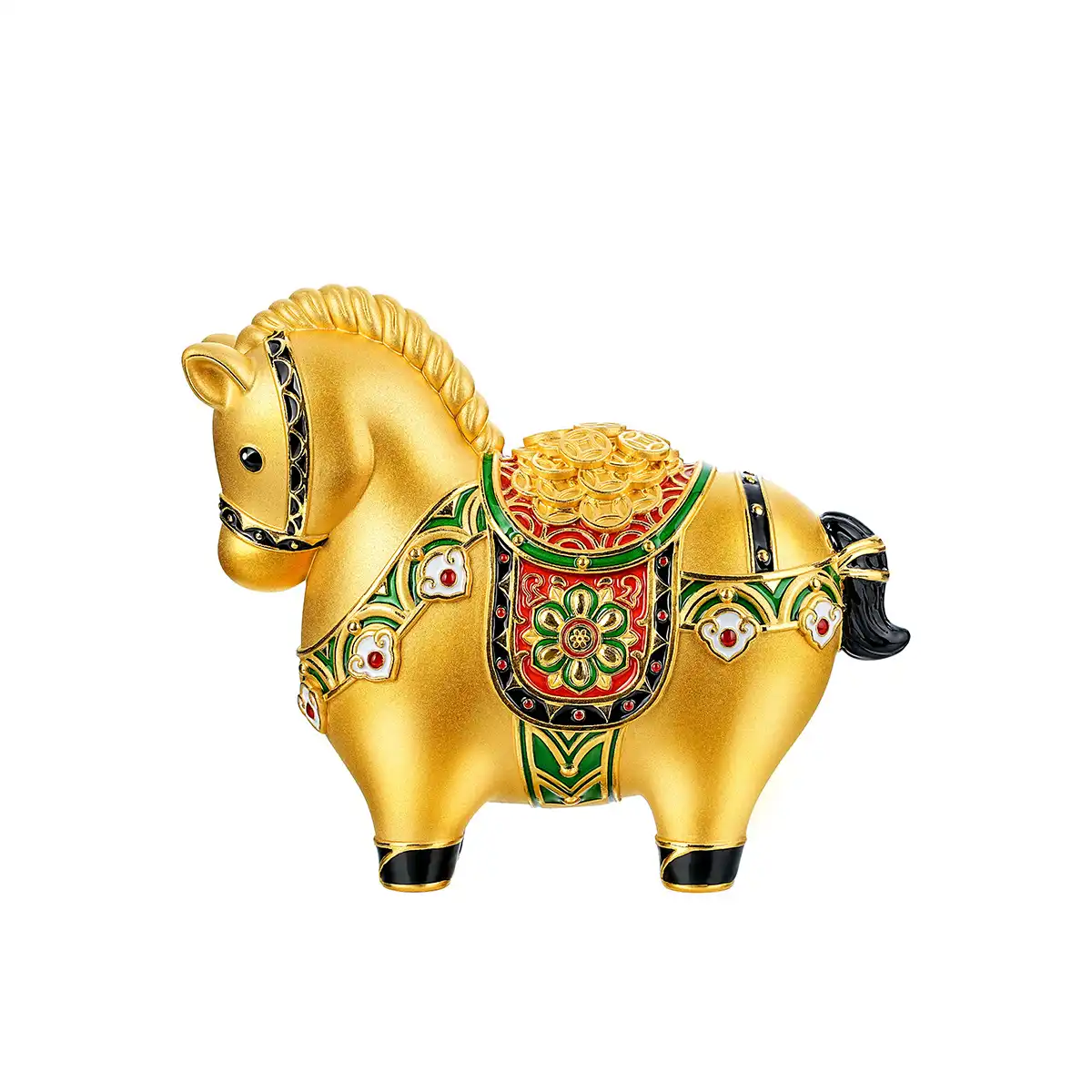 六福珠寶黃金擺件 - "運財墩墩馬"999足金擺件