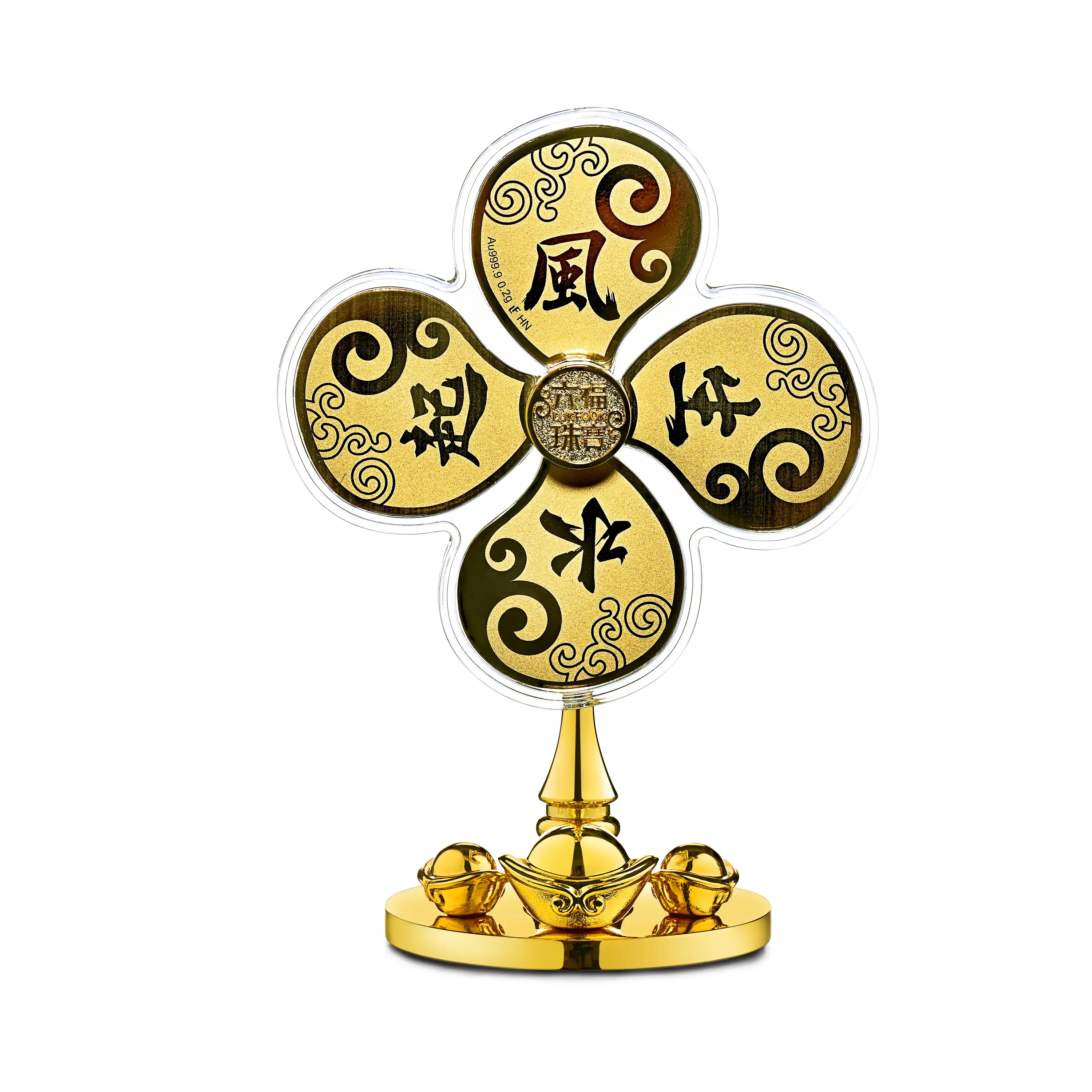 六福珠寶黃金工藝品 - "風生水起"手動式999.9黃金風車工藝品