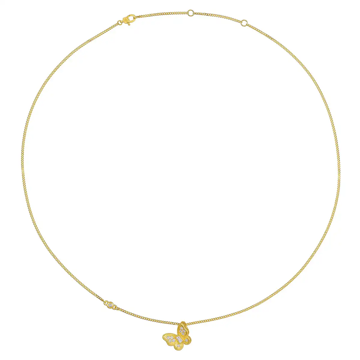六福珠寶黃金頸鏈 - "綺夢花園"999足金鑽石蝴蝶頸鏈