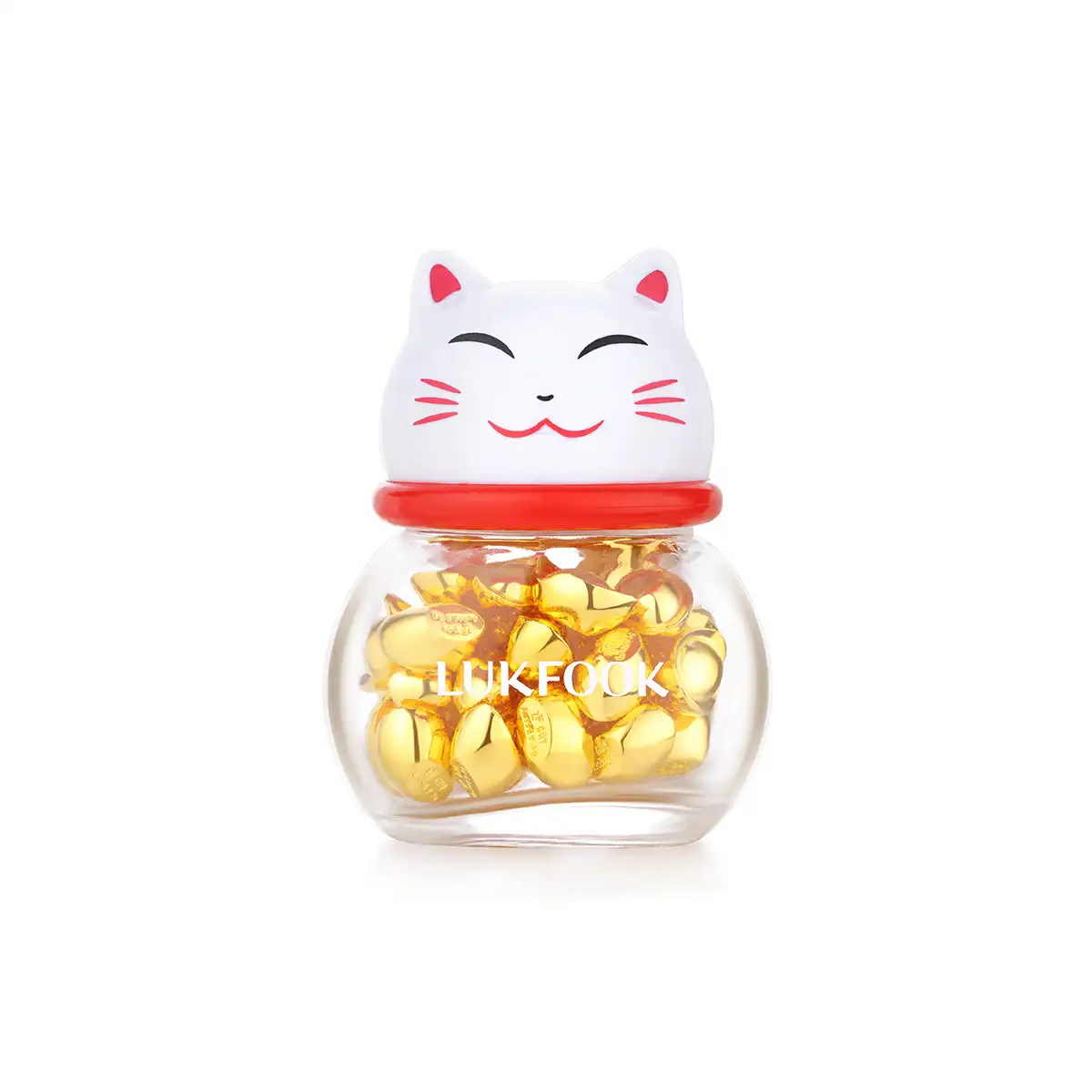 六福珠寶黃金金豆子 - "金元寶"999.9黃金金元寶(3克)–附送可愛貓瓶