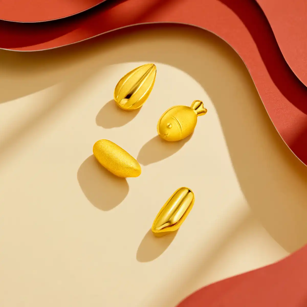 六福珠寶黃金金豆子 - "金大米"999.9黃金光面大米套裝(2粒)–附送木塞玻璃瓶