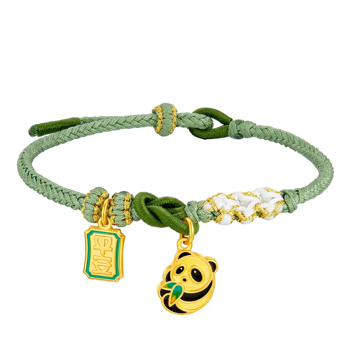 六福珠寶黃金串飾 - "平安熊貓(竹葉)"999.9黃金串飾配手繩