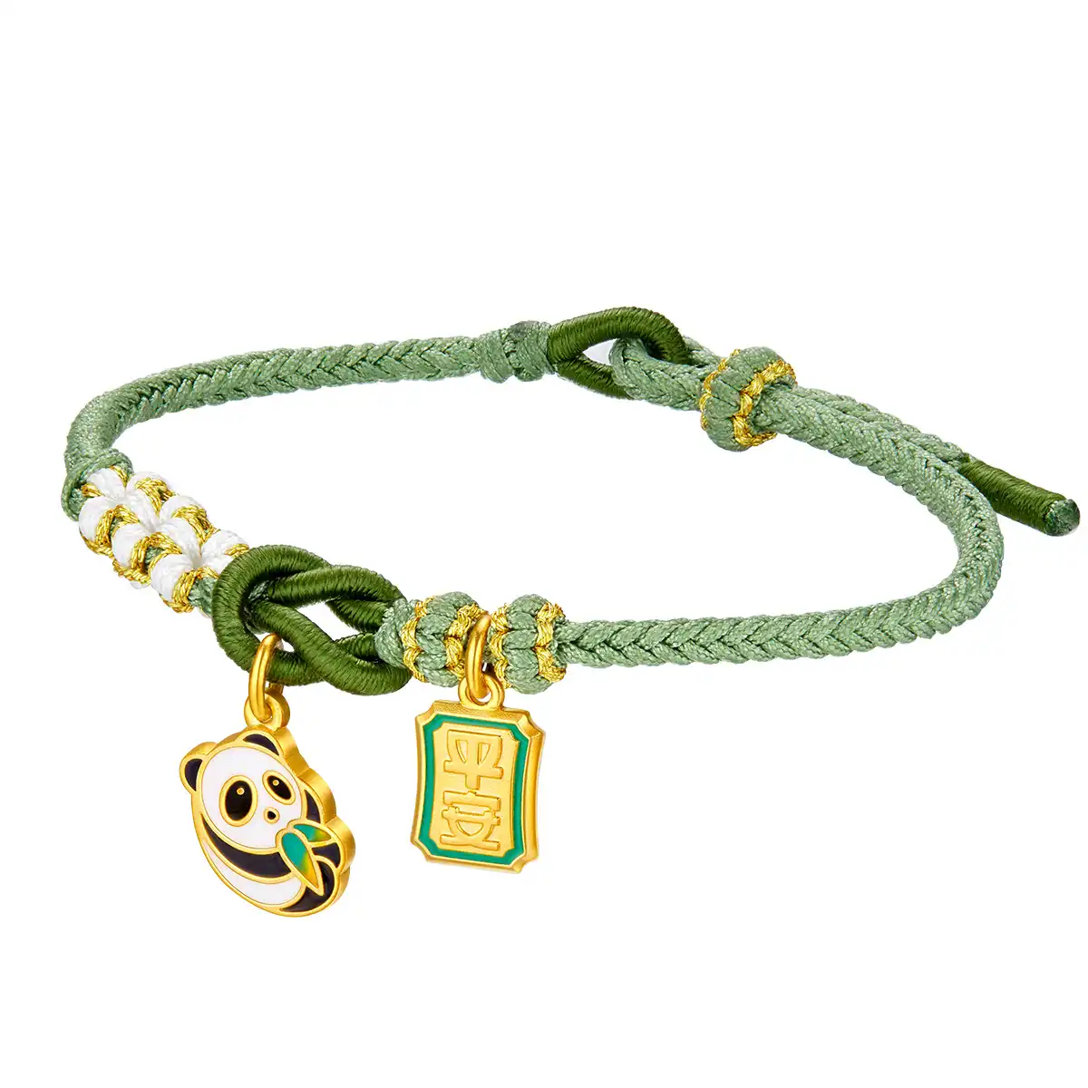 六福珠寶黃金串飾 - "平安熊貓(竹葉)"999.9黃金串飾配手繩