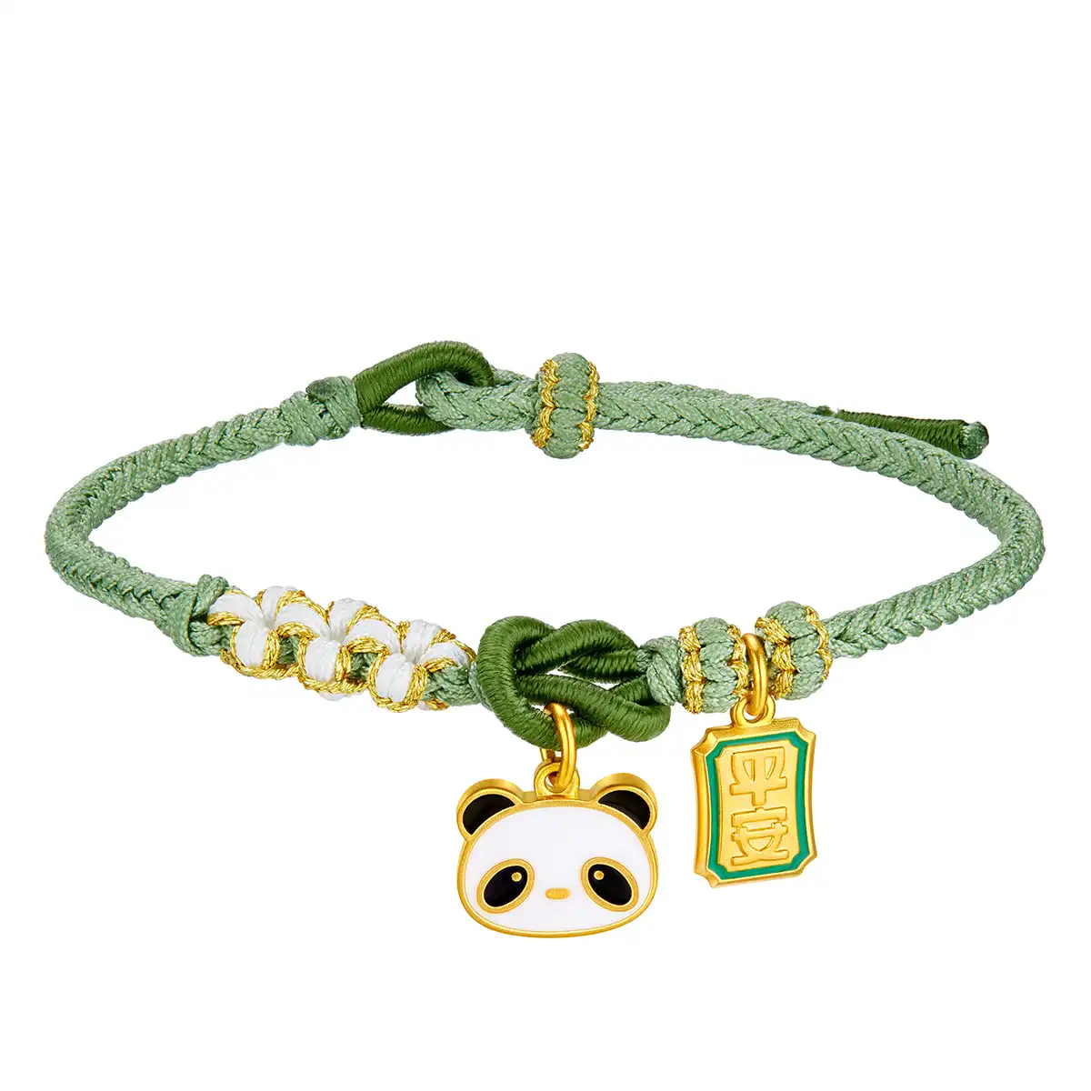 六福珠寶黃金串飾 - "平安熊貓(大頭)"999.9黃金串飾連手繩