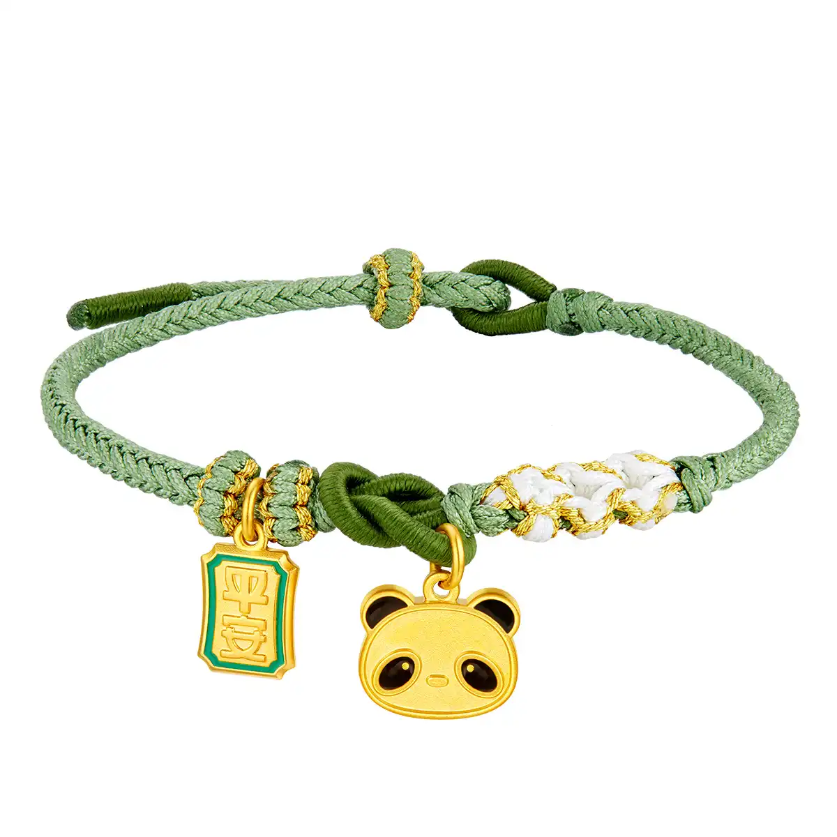 六福珠寶黃金串飾 - "平安熊貓(大頭)"999.9黃金串飾連手繩