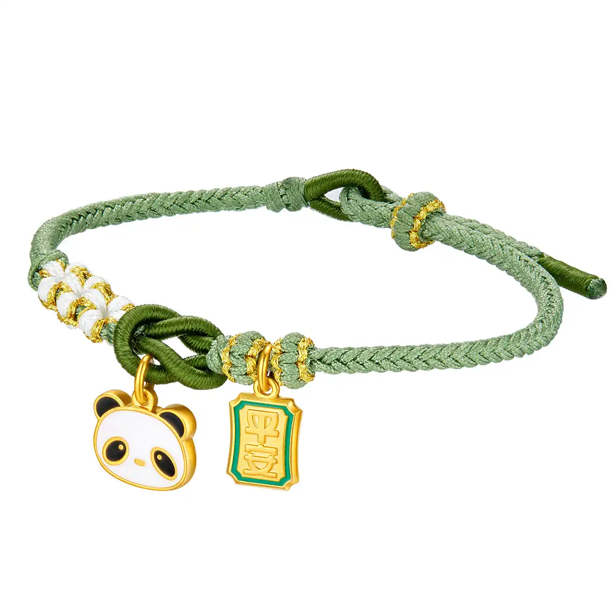 六福珠寶黃金串飾 - "平安熊貓(大頭)"999.9黃金串飾連手繩