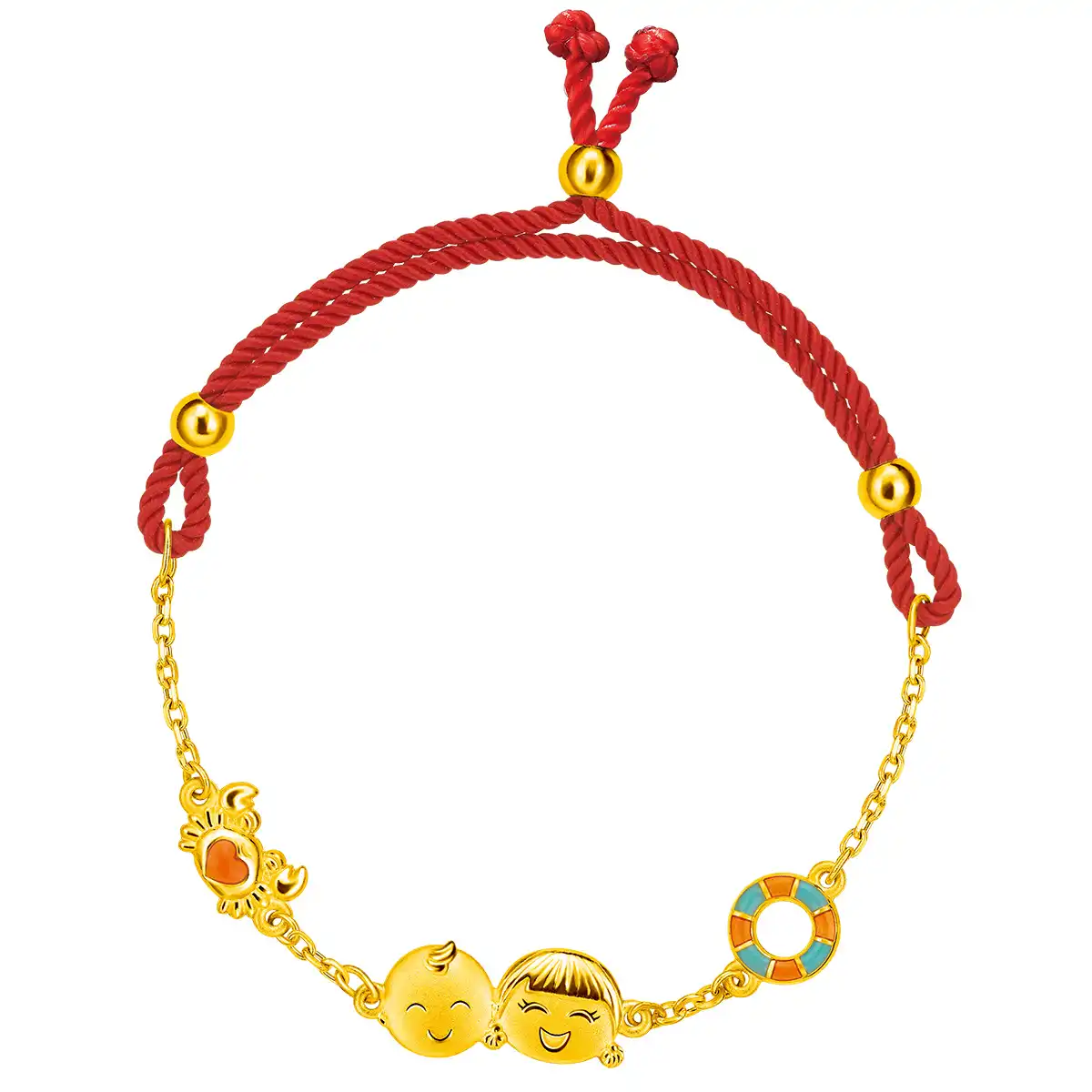 六福珠宝黄金串饰 - "婷婷与嘉嘉快乐沙滩"999.9黄金珐瑯宝宝手绳