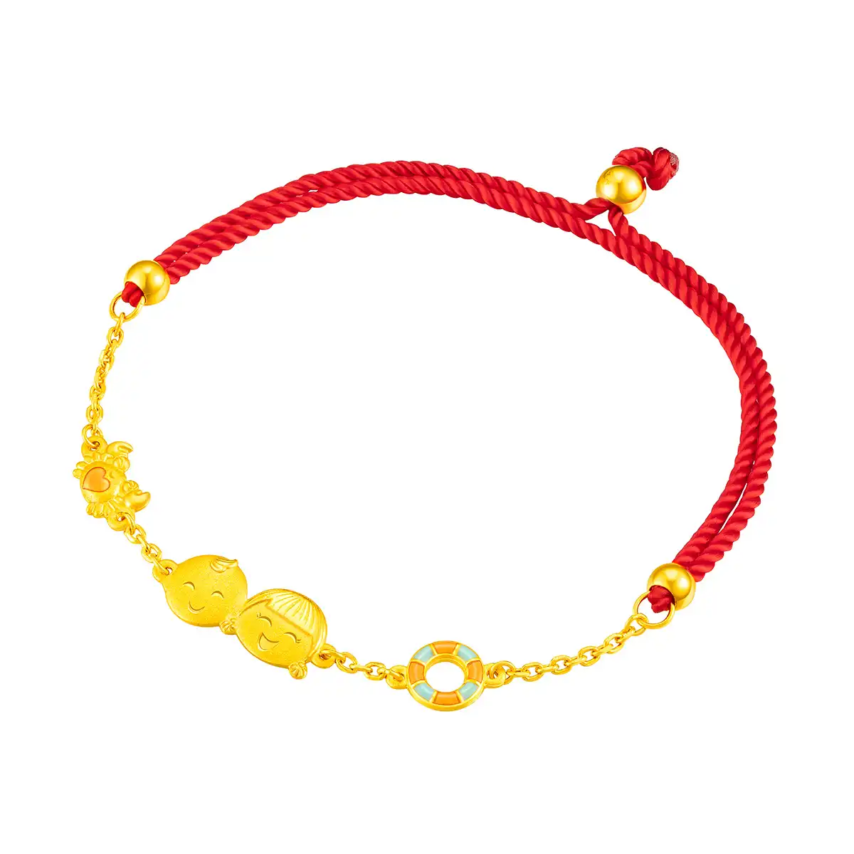 六福珠宝黄金串饰 - "婷婷与嘉嘉快乐沙滩"999.9黄金珐瑯宝宝手绳