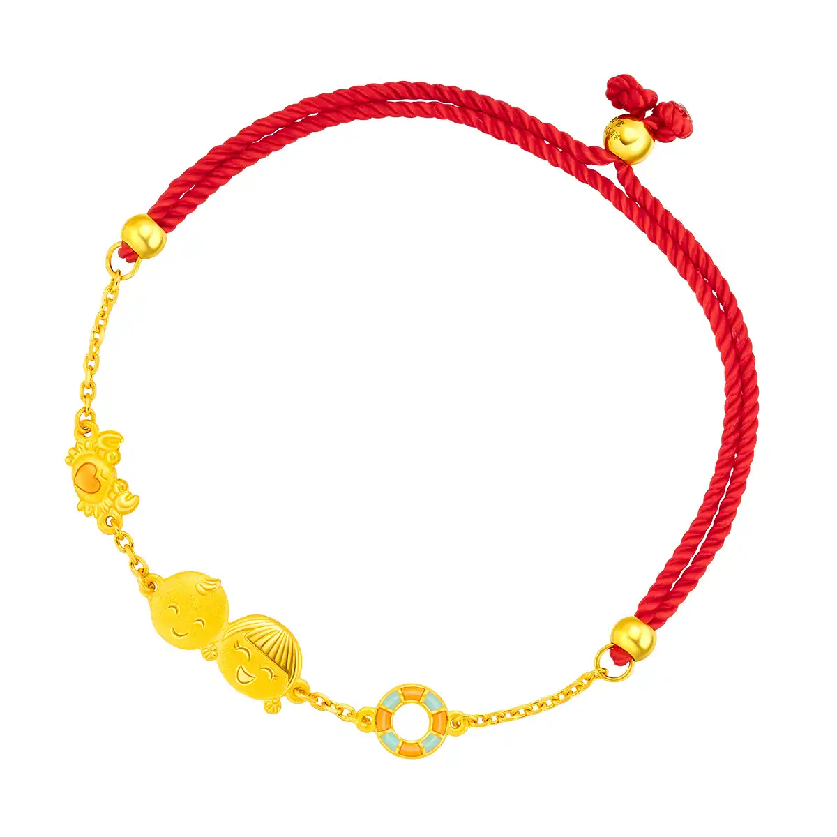 六福珠宝黄金串饰 - "婷婷与嘉嘉快乐沙滩"999.9黄金珐瑯宝宝手绳