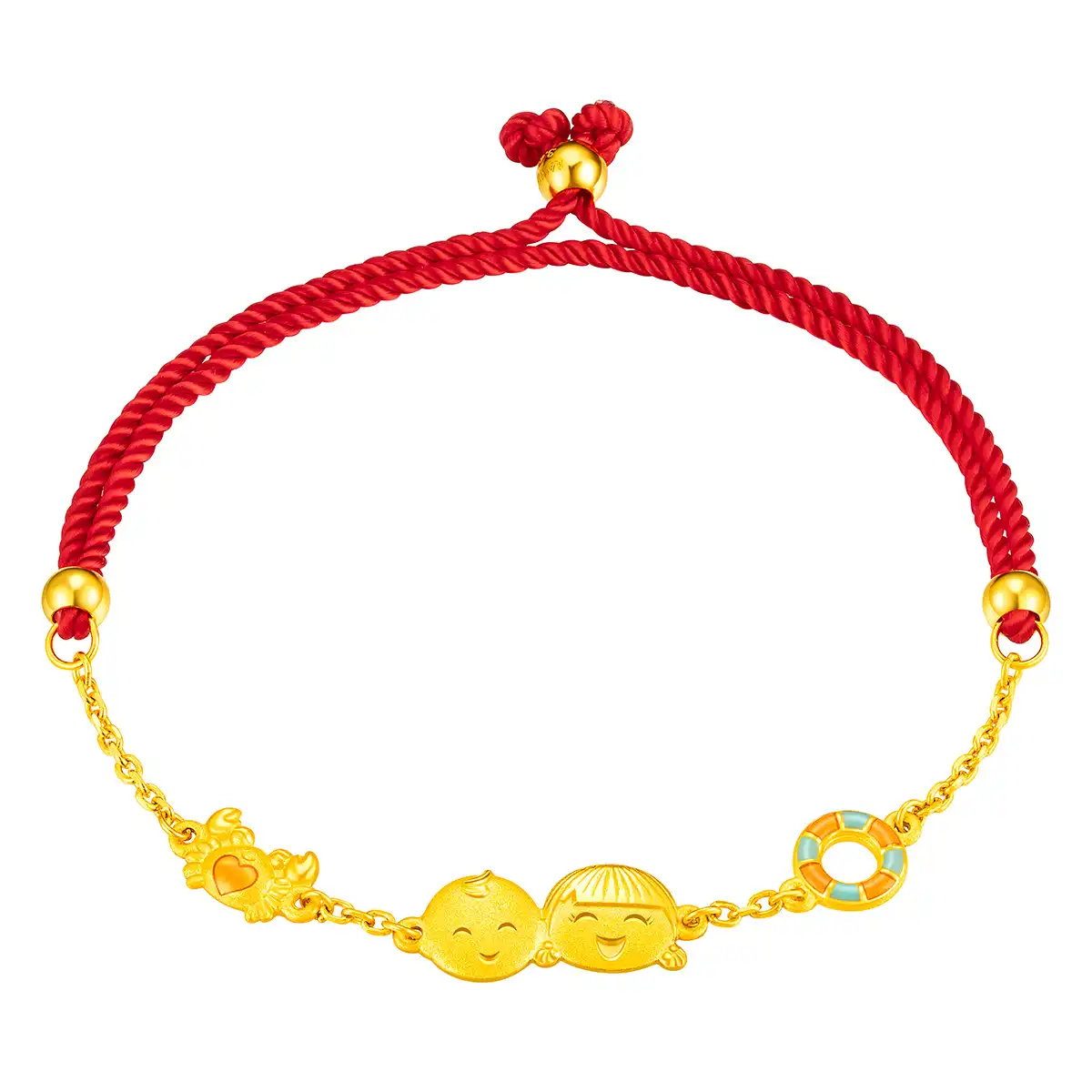 六福珠寶黃金串飾 - "婷婷與嘉嘉快樂沙灘"999.9黃金琺瑯寶寶手繩