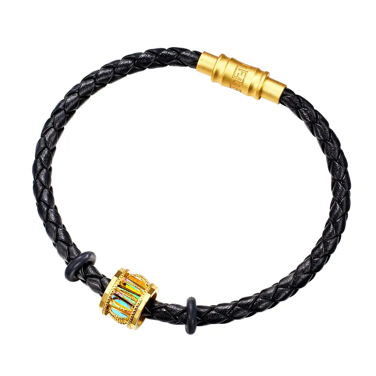 六福珠寶黃金串飾 - "冰‧鑽光圈"999足金串飾連手繩(男款)