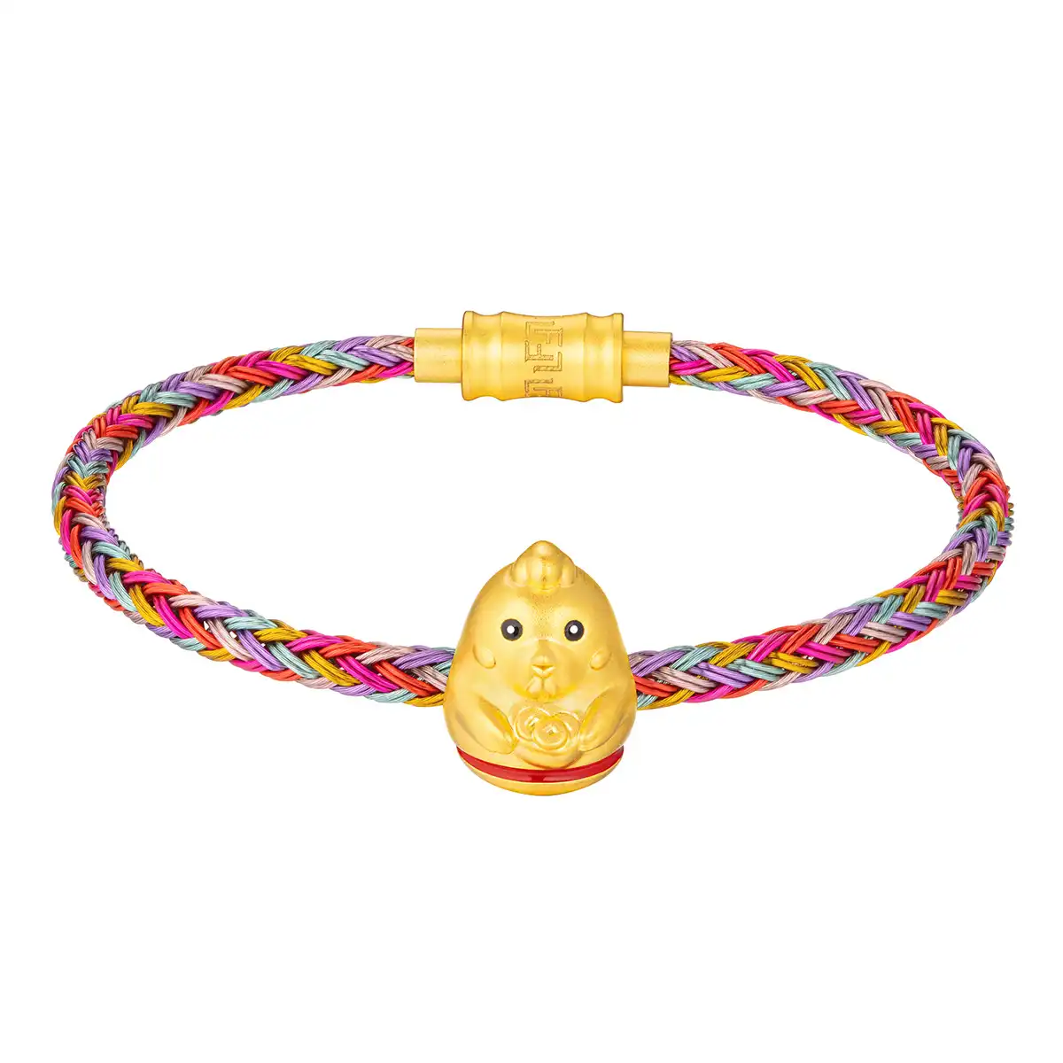 六福珠寶黃金串飾 - "不倒一族"十二生肖999足金串飾連手繩-"聚寶雞"(硬金工藝)