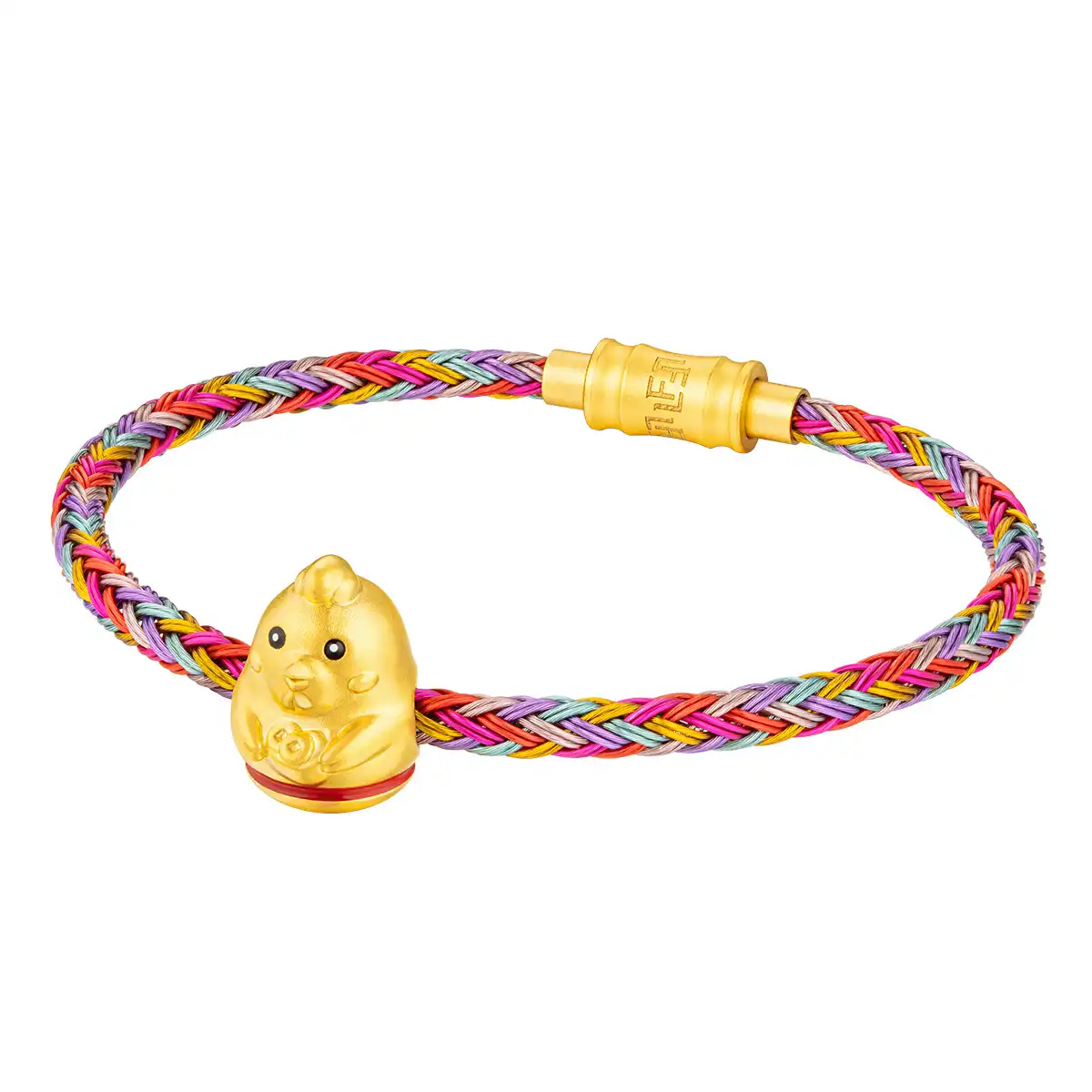 六福珠寶黃金串飾 - "不倒一族"十二生肖999足金串飾連手繩-"聚寶雞"(硬金工藝)