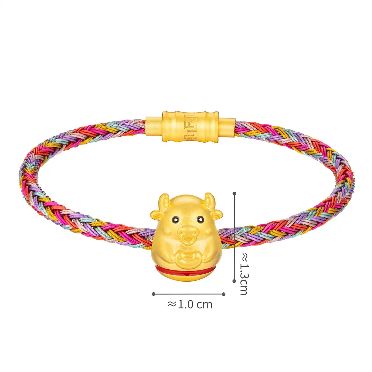 六福珠寶黃金串飾 - “不倒一族”十二生肖999足金串飾連手繩-"財富牛"(硬金工藝)