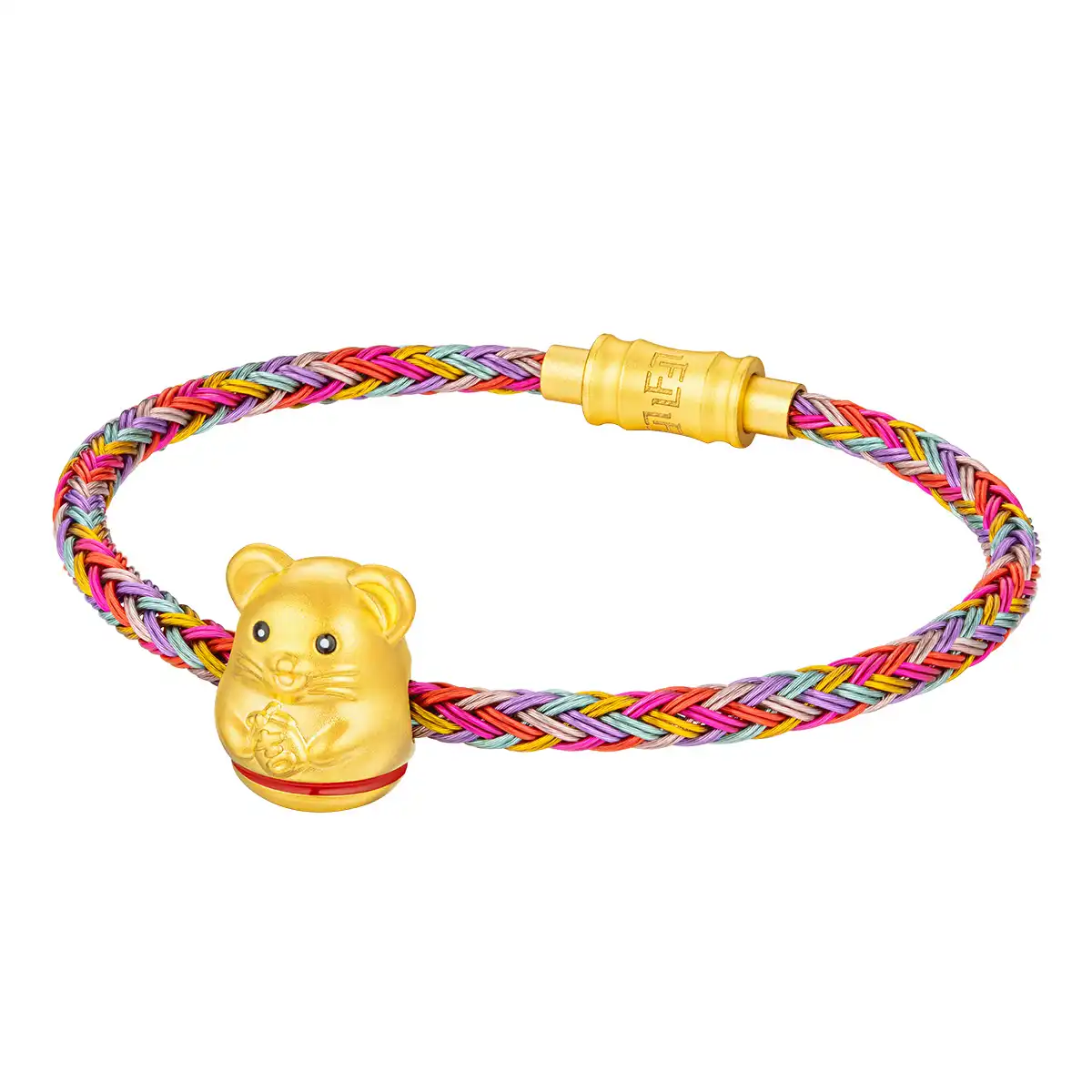 六福珠寶黃金串飾 - “不倒一族”十二生肖999足金串飾連手繩-"吉祥鼠"(硬金工藝)