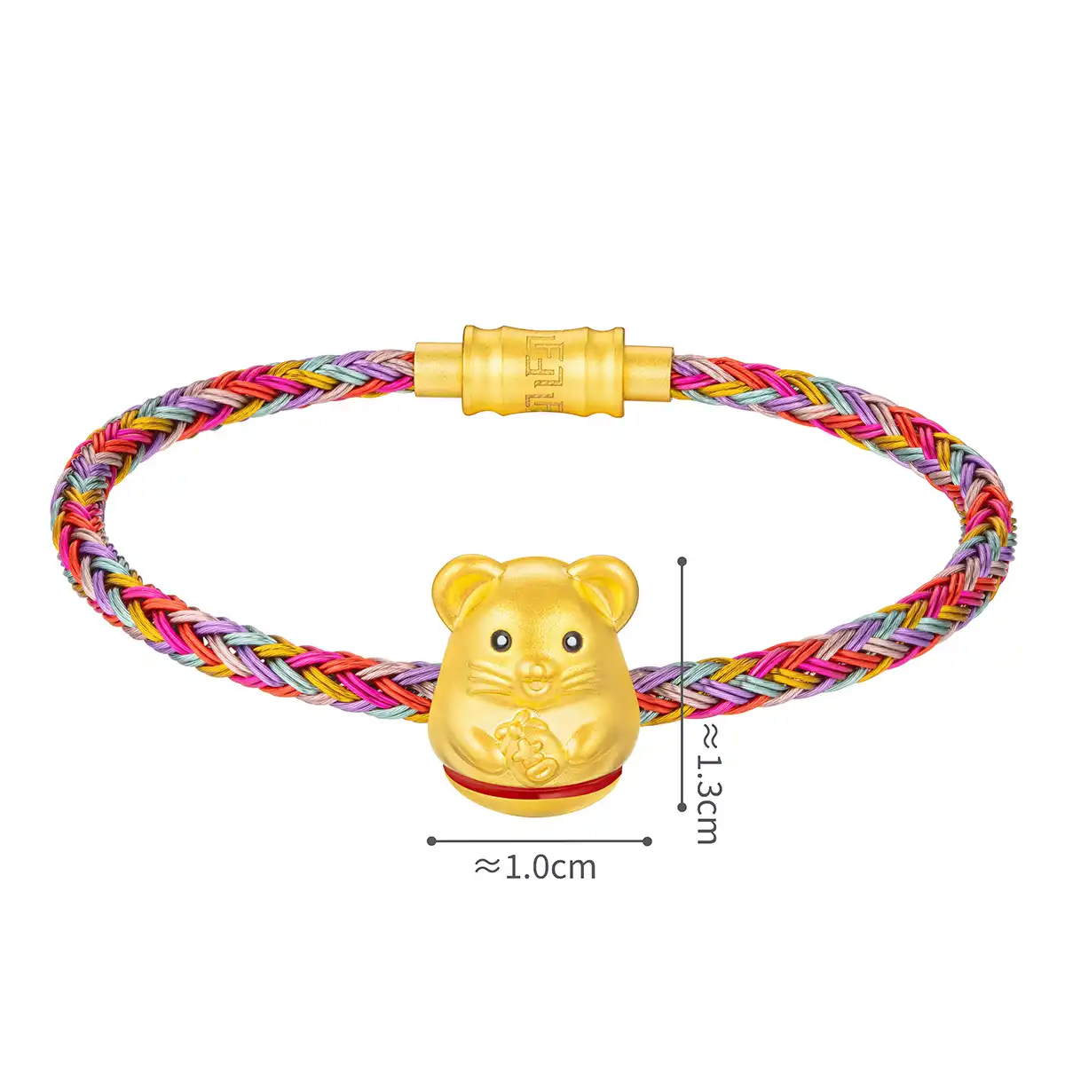 六福珠寶黃金串飾 - “不倒一族”十二生肖999足金串飾連手繩-"吉祥鼠"(硬金工藝)