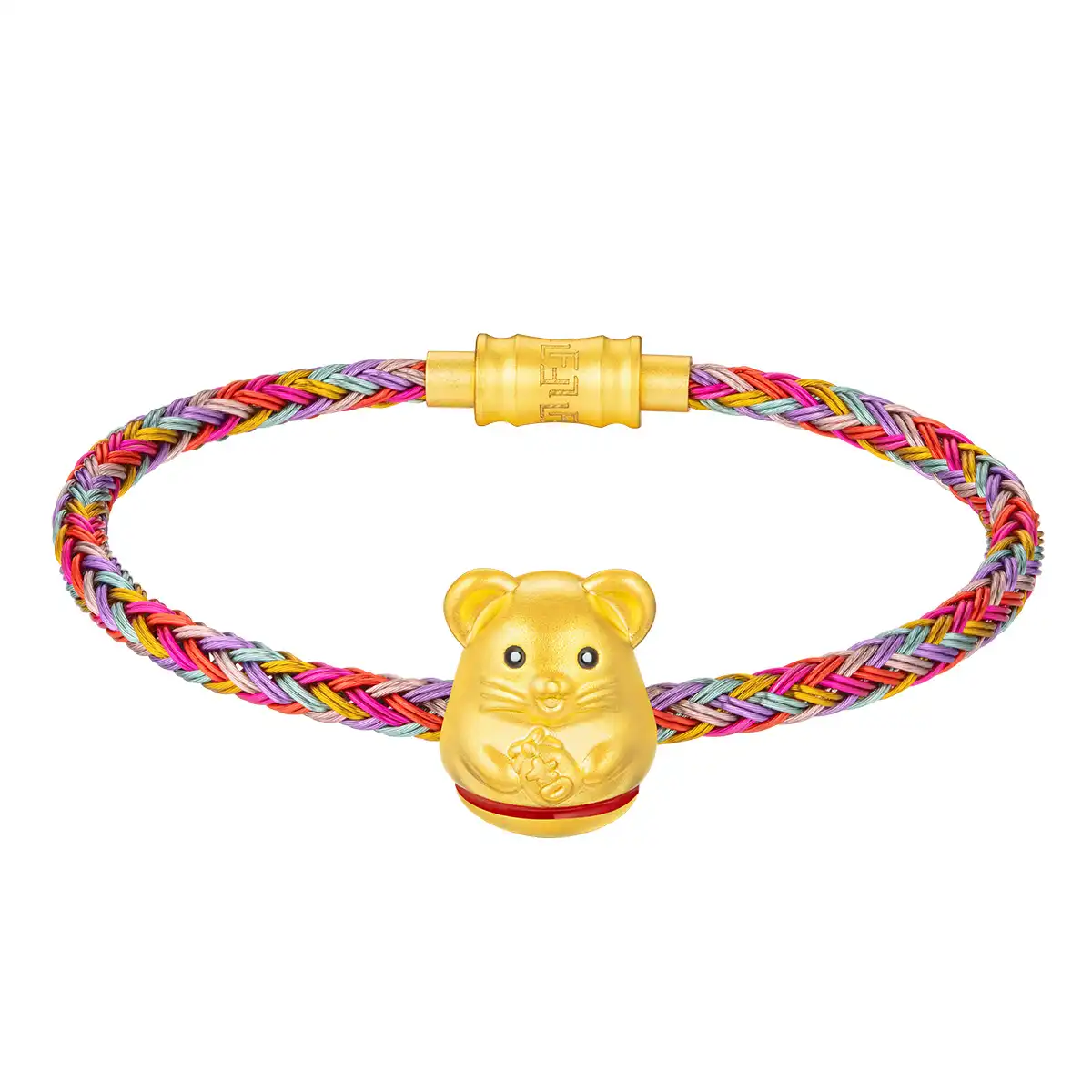 六福珠寶黃金串飾 - “不倒一族”十二生肖999足金串飾連手繩-"吉祥鼠"(硬金工藝)