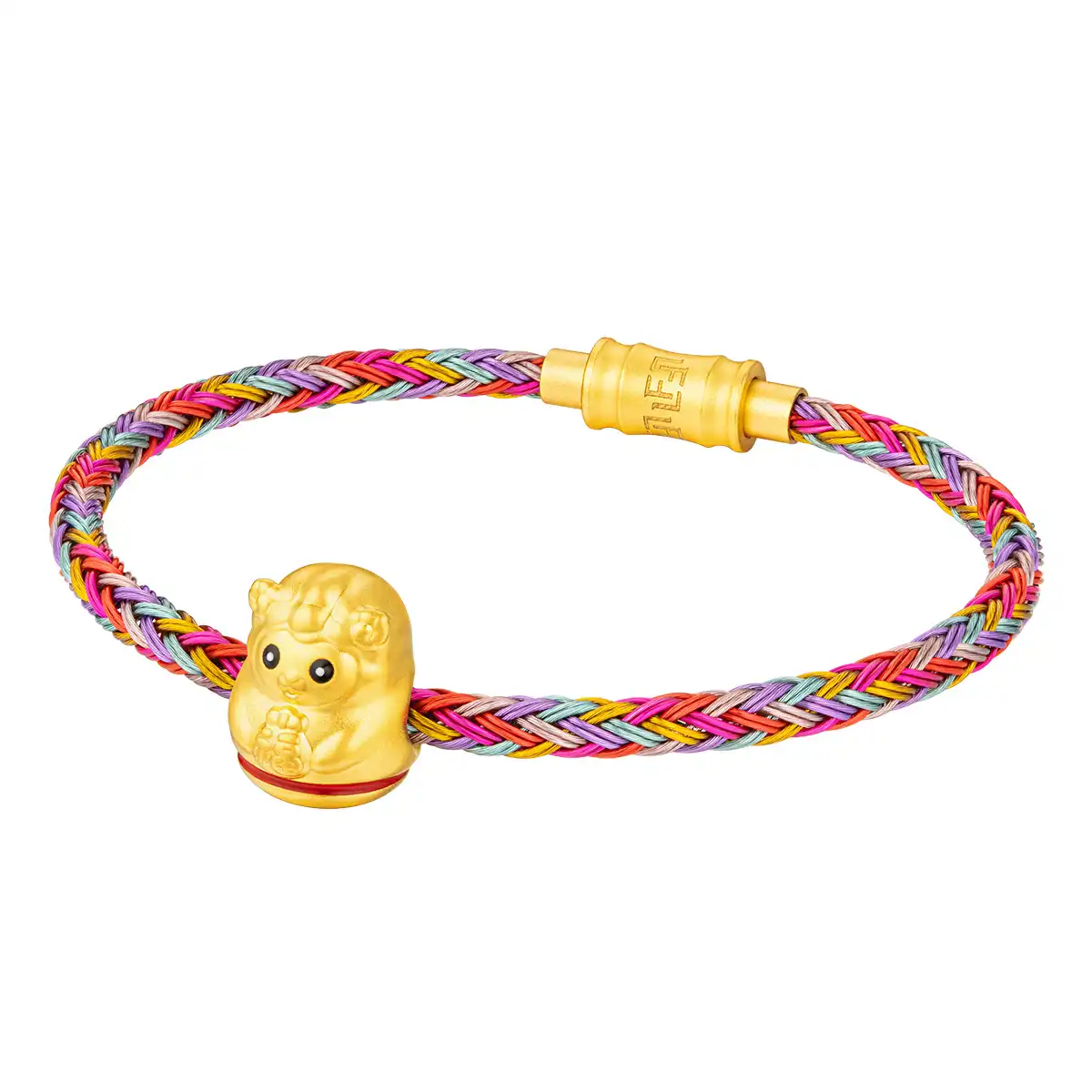 六福珠寶黃金串飾 - "不倒一族"十二生肖999足金串飾連手繩-"福運羊"(硬金工藝)